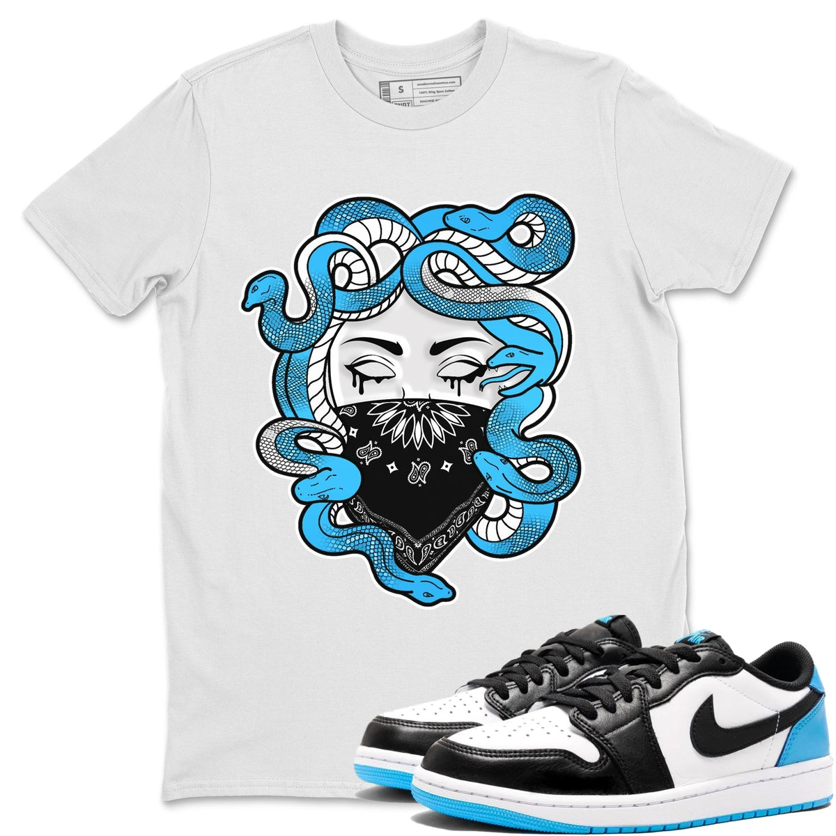 Jordan 1 Powder Blue Sneaker Matching T-Shirt Medusa Sneaker Tees Jordan 1 Powder Blue Sneaker Release Tees Crew Neck Tees