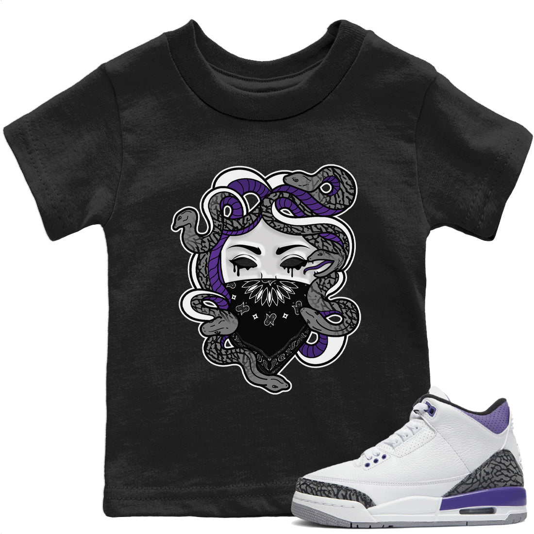 Jordan 3 Dark Iris Sneaker Matching T-Shirt Medusa Sneaker Tees Jordan 3 Dark Iris Sneaker Release Tees Kids Shirts