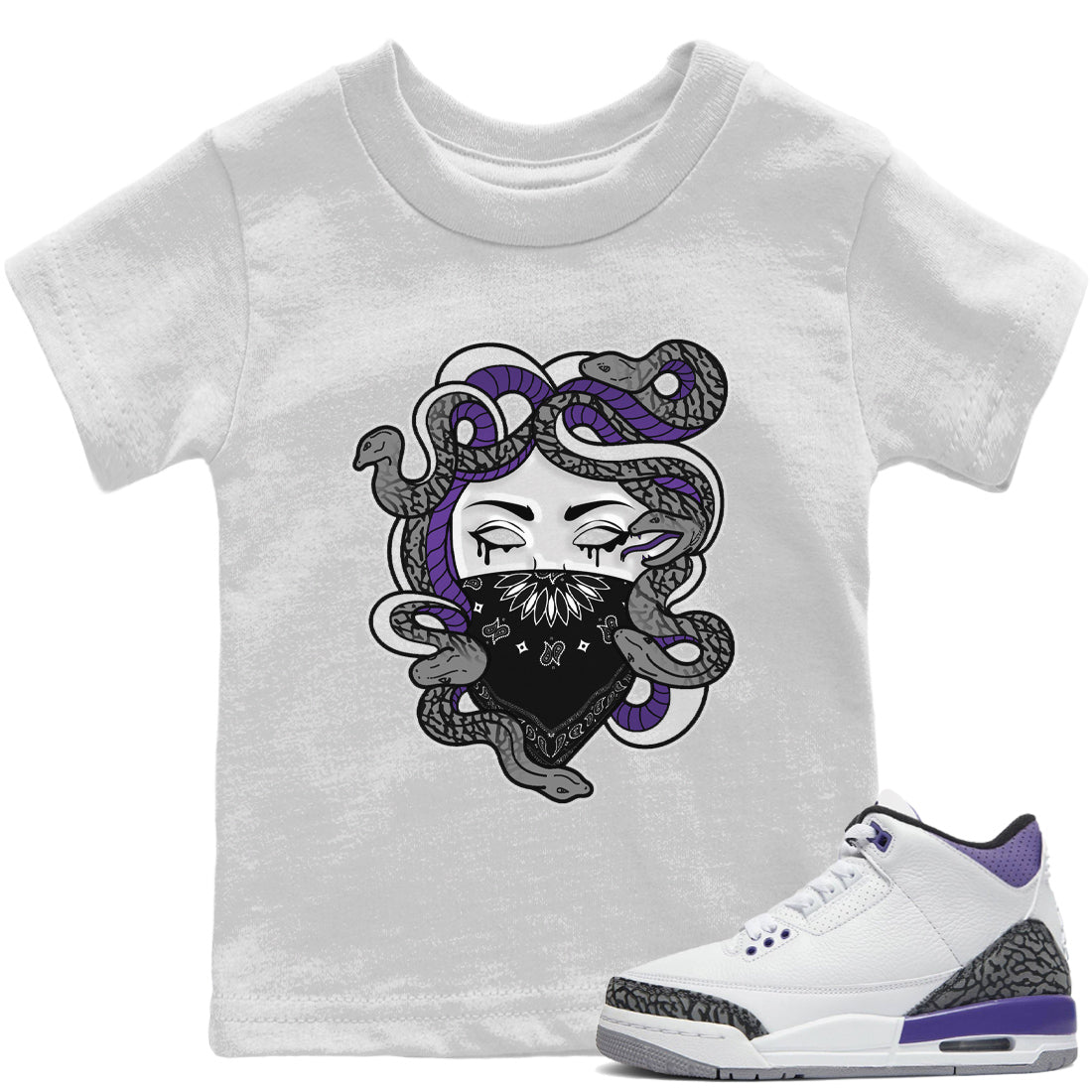 Jordan 3 Dark Iris Sneaker Matching T-Shirt Medusa Sneaker Tees Jordan 3 Dark Iris Sneaker Release Tees Kids Shirts