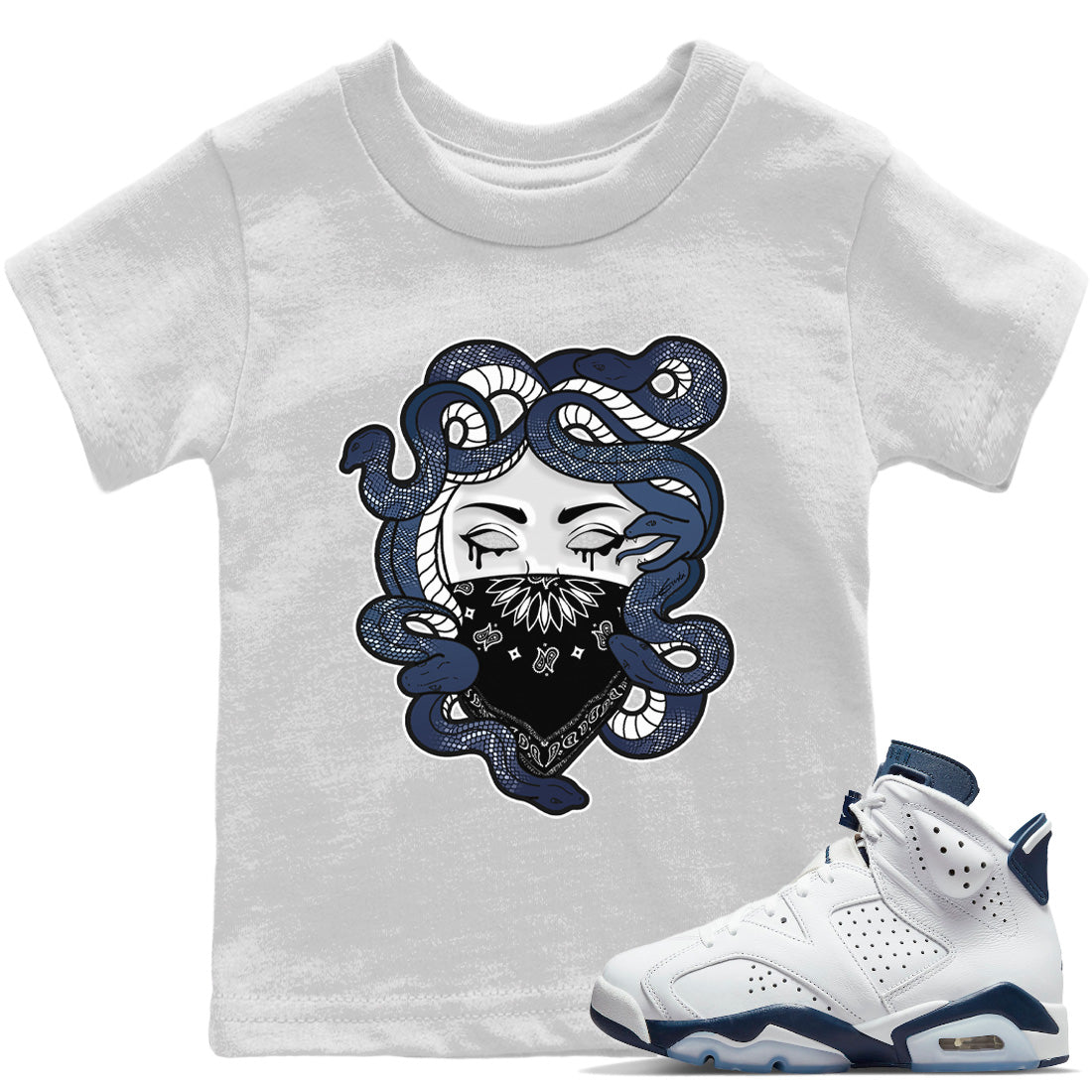 Jordan 6 Midnight Navy Sneaker Matching T-Shirt Medusa Sneaker Tees Jordan 6 Midnight Navy Sneaker Release Tees Kids Shirts