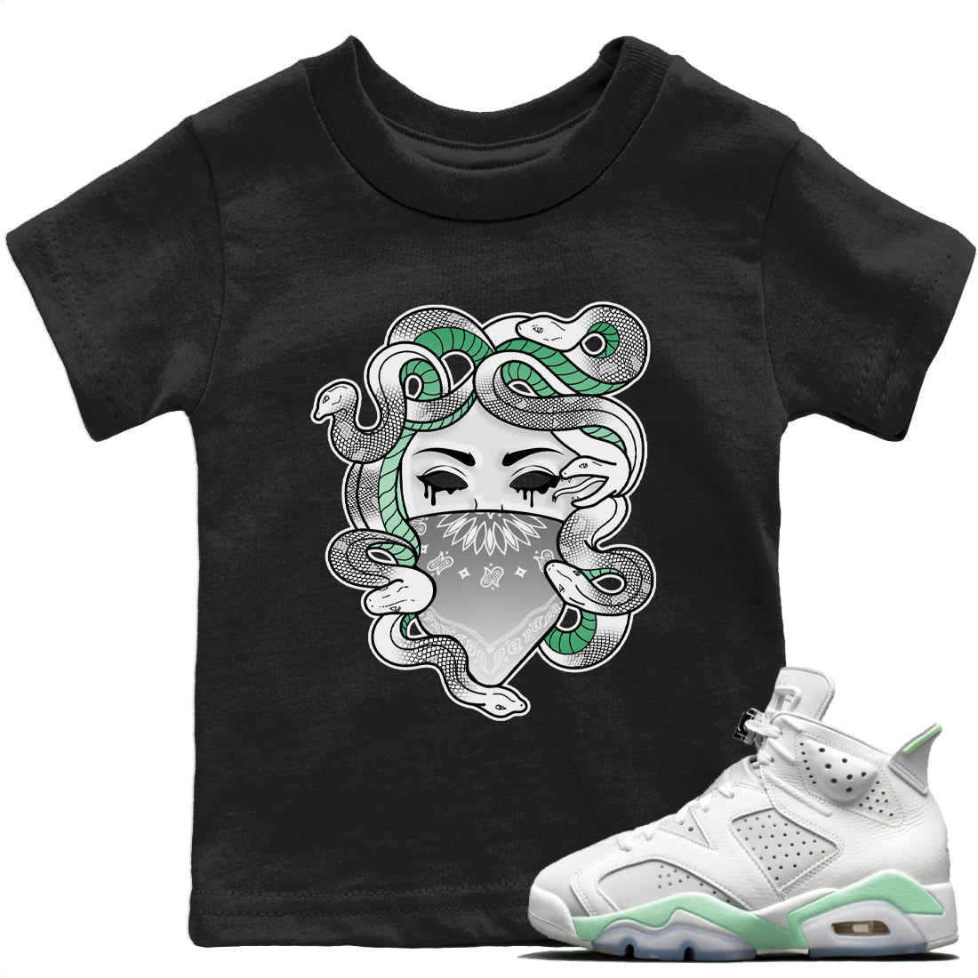 Jordan 6 Mint Foam Sneaker Matching T-Shirt Medusa Sneaker Tees Jordan 6 Mint Foam Sneaker Release Tees Kids Shirts