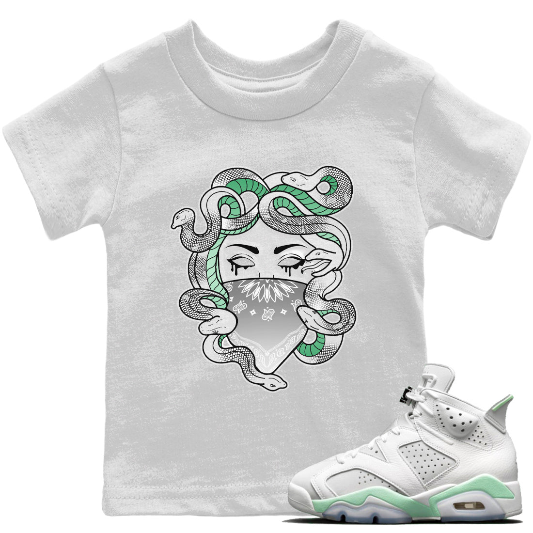 Jordan 6 Mint Foam Sneaker Matching T-Shirt Medusa Sneaker Tees Jordan 6 Mint Foam Sneaker Release Tees Kids Shirts