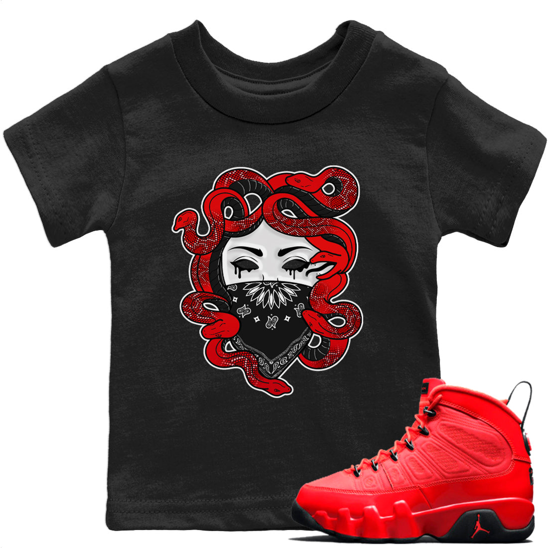 Jordan 9 Chile Red Shirt To Match Jordans Medusa Sneaker Tees Jordan 9 Chile Red Drip Gear Zone Sneaker Matching Clothing Kids Shirts