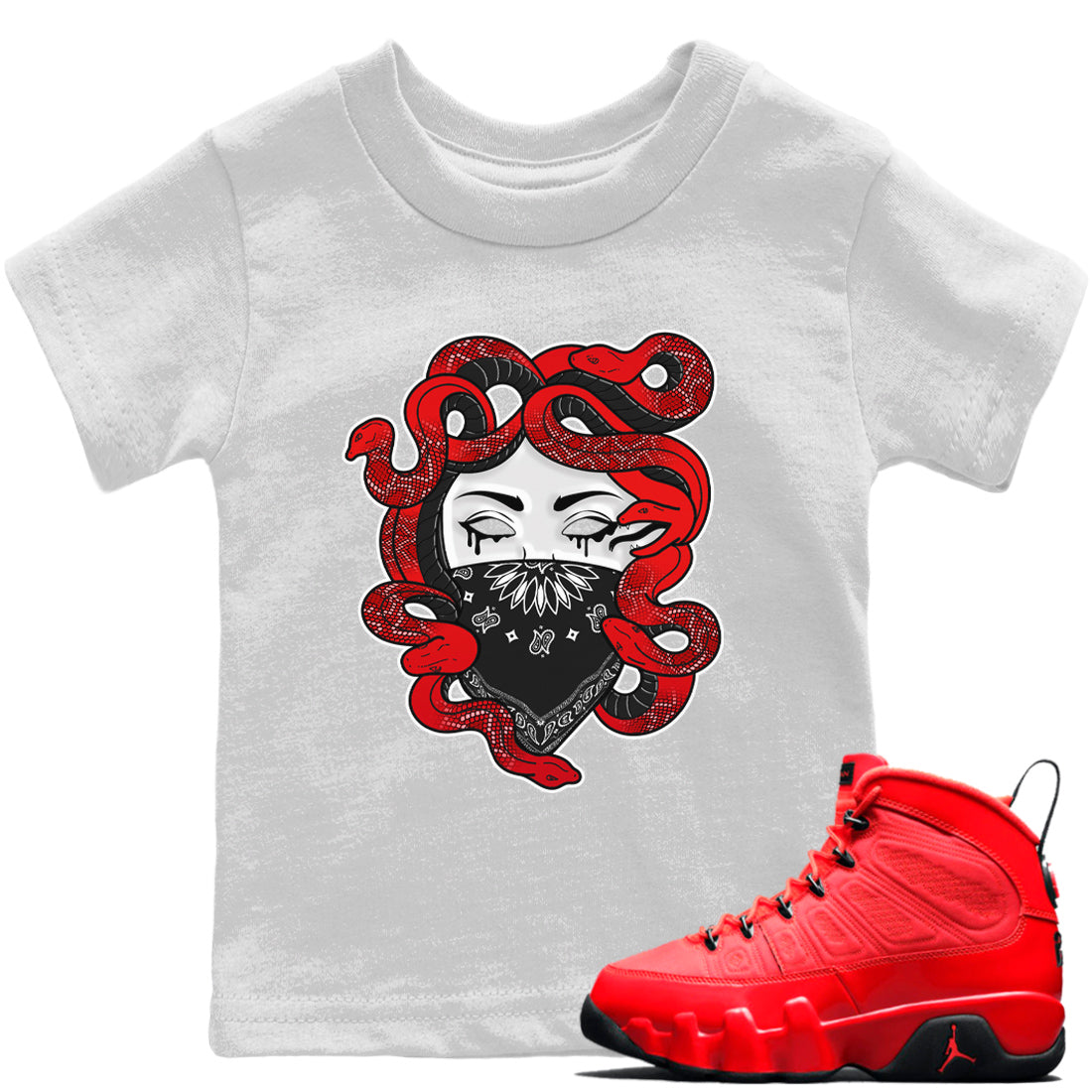 Jordan 9 Chile Red Shirt To Match Jordans Medusa Sneaker Tees Jordan 9 Chile Red Drip Gear Zone Sneaker Matching Clothing Kids Shirts