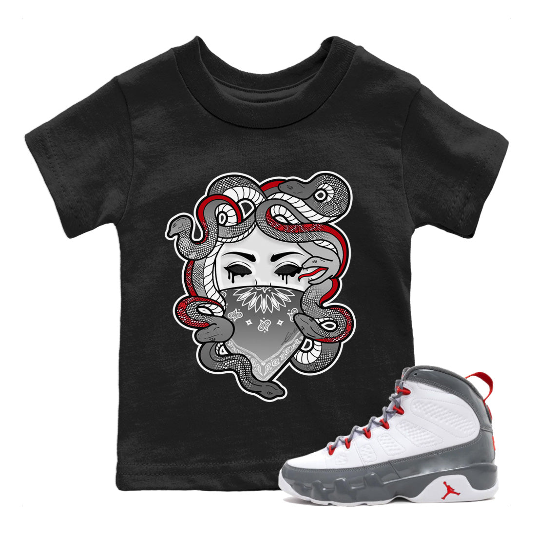 Jordan 9 Fire Red Shirt To Match Jordans Medusa Sneaker Tees Jordan 9 Fire Red Drip Gear Zone Sneaker Matching Clothing Kids Shirts