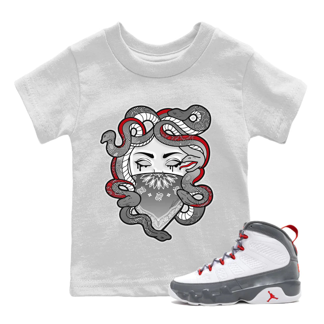 Jordan 9 Fire Red Shirt To Match Jordans Medusa Sneaker Tees Jordan 9 Fire Red Drip Gear Zone Sneaker Matching Clothing Kids Shirts