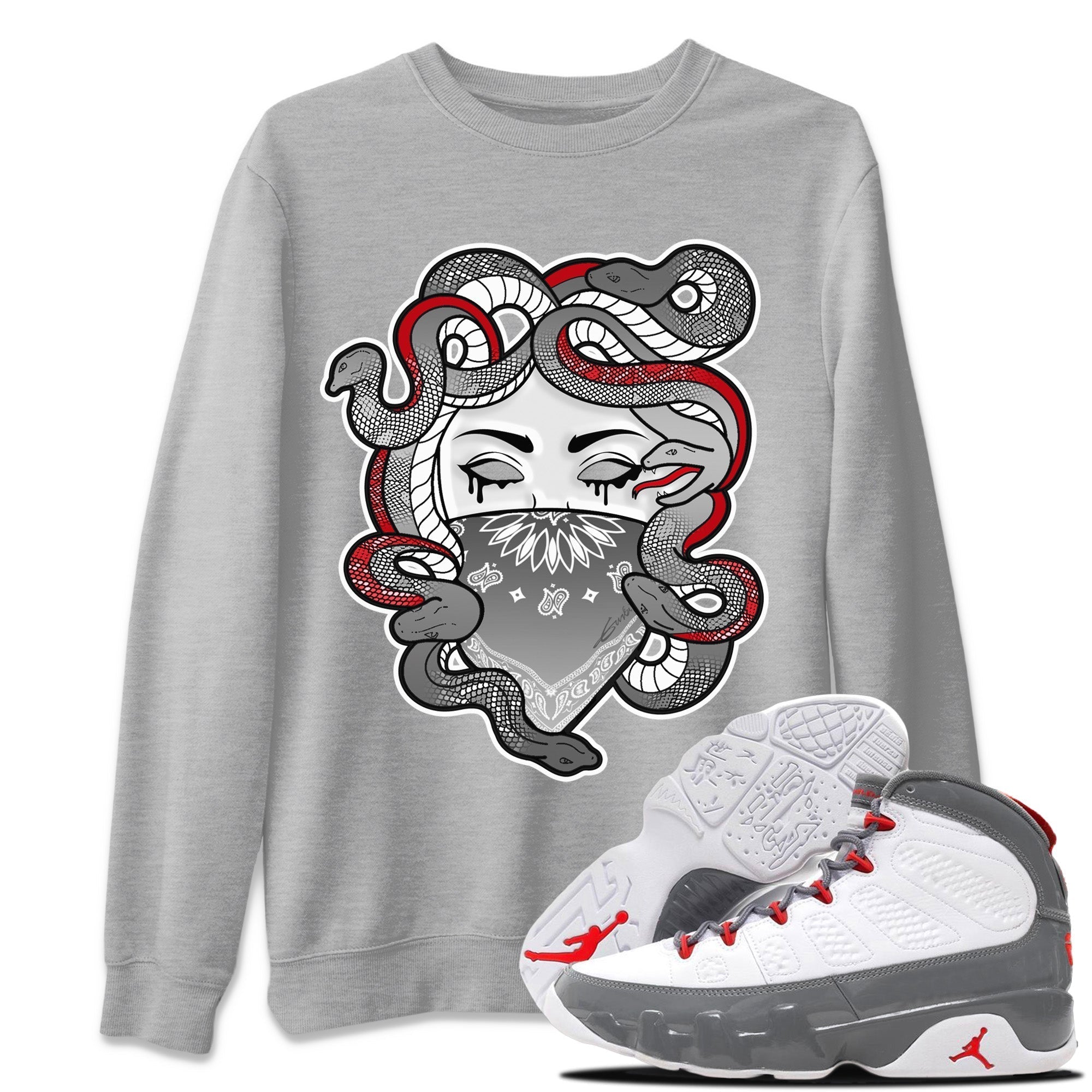Jordan 9 Fire Red Shirt To Match Jordans Medusa Sneaker Tees Jordan 9 Fire Red Drip Gear Zone Sneaker Matching Clothing Unisex Shirts