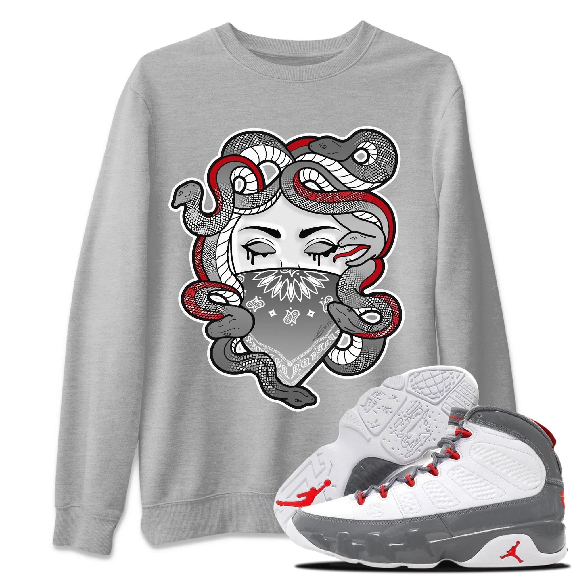Jordan 9 Fire Red Shirt To Match Jordans Medusa Sneaker Tees Jordan 9 Fire Red Drip Gear Zone Sneaker Matching Clothing Unisex Shirts