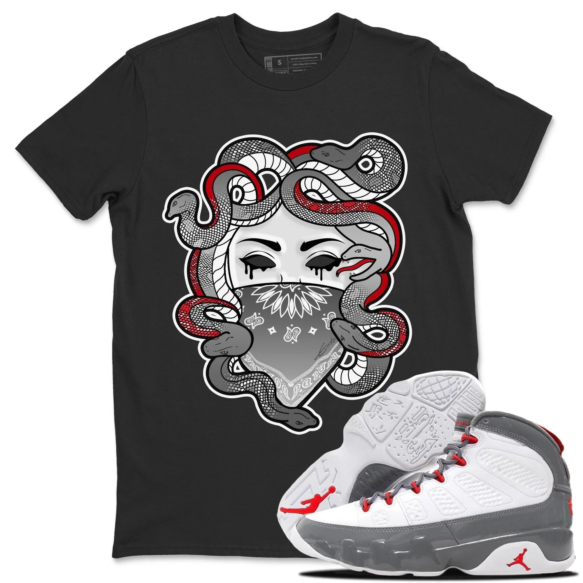 Jordan 9 Fire Red Shirt To Match Jordans Medusa Sneaker Tees Jordan 9 Fire Red Drip Gear Zone Sneaker Matching Clothing Unisex Shirts