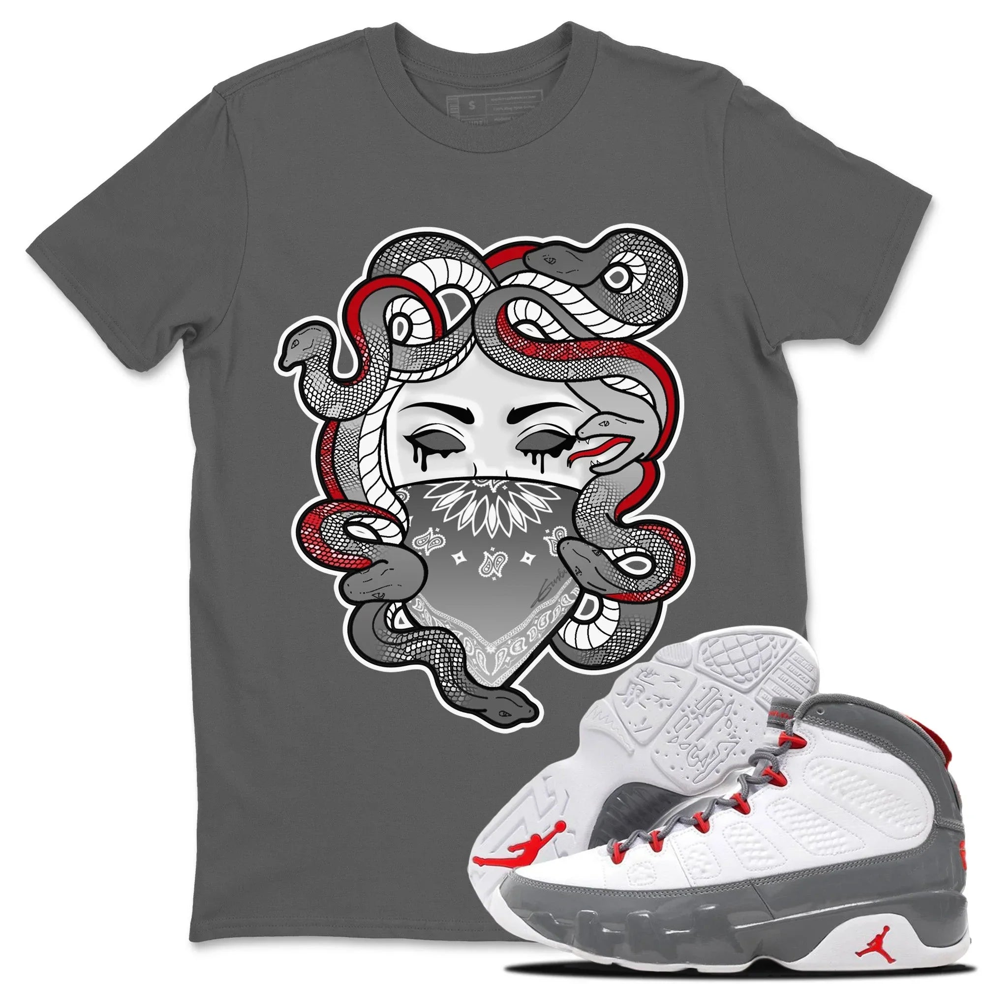 Jordan 9 Fire Red Shirt To Match Jordans Medusa Sneaker Tees Jordan 9 Fire Red Drip Gear Zone Sneaker Matching Clothing Unisex Shirts
