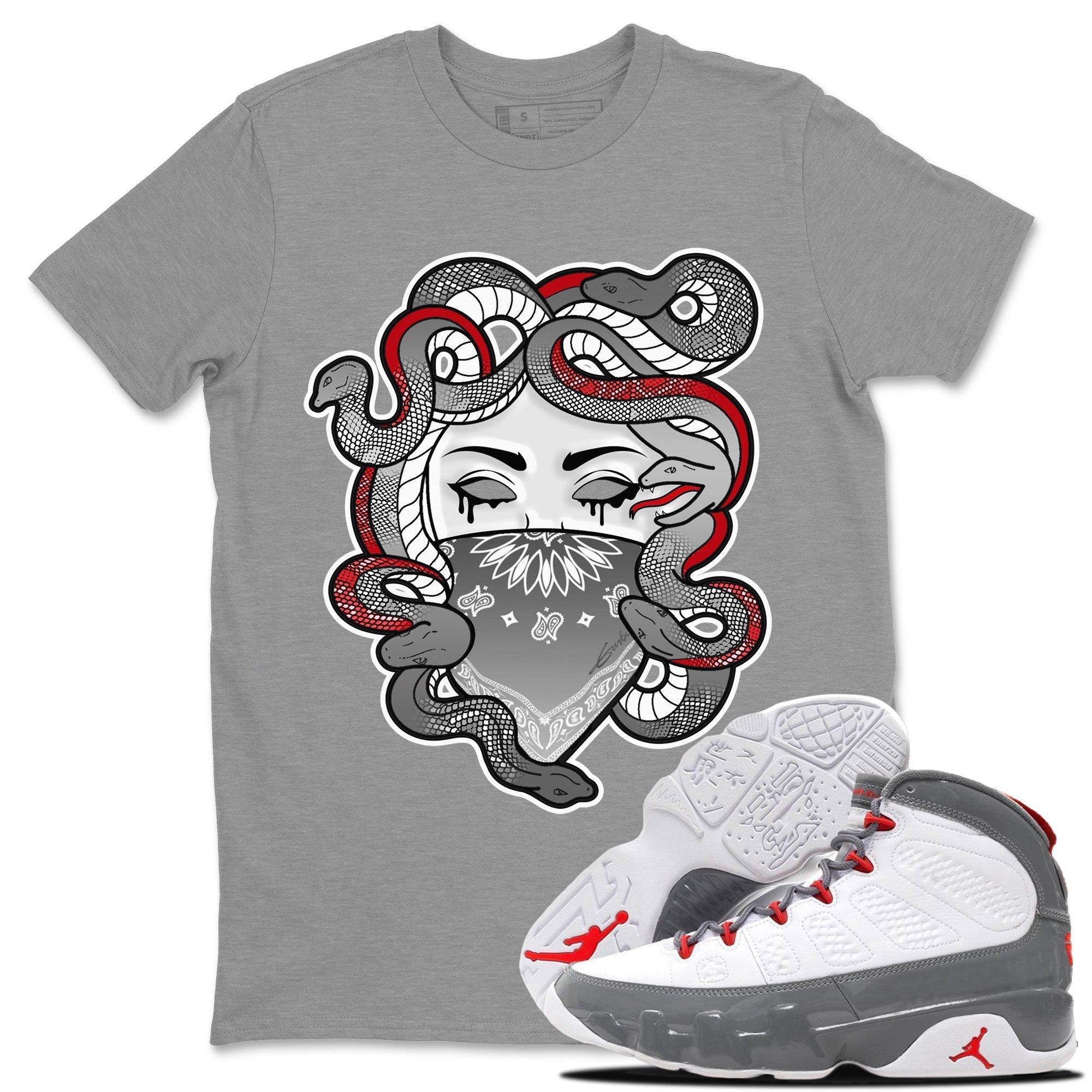 Jordan 9 Fire Red Shirt To Match Jordans Medusa Sneaker Tees Jordan 9 Fire Red Drip Gear Zone Sneaker Matching Clothing Unisex Shirts