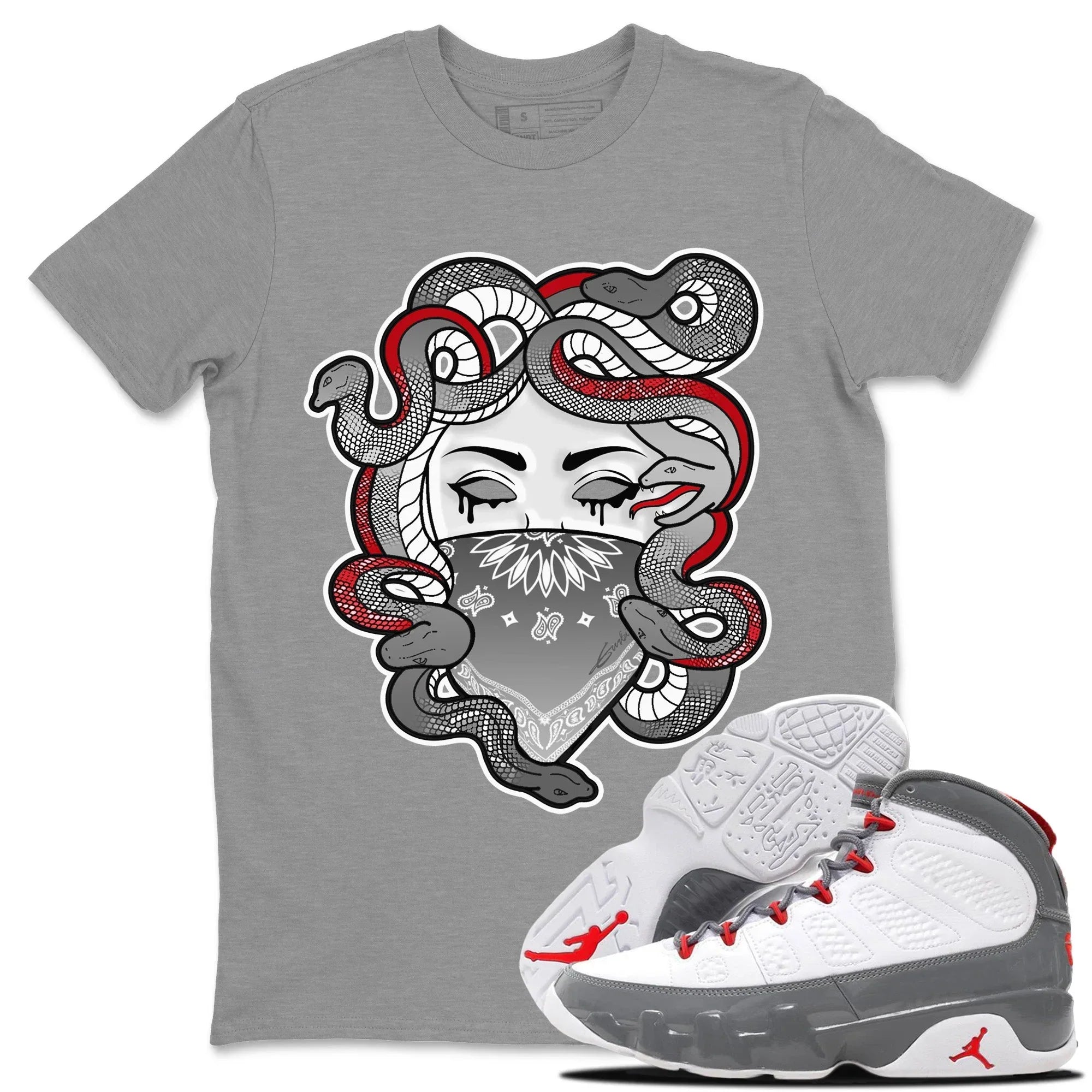 Jordan 9 Fire Red Shirt To Match Jordans Medusa Sneaker Tees Jordan 9 Fire Red Drip Gear Zone Sneaker Matching Clothing Unisex Shirts