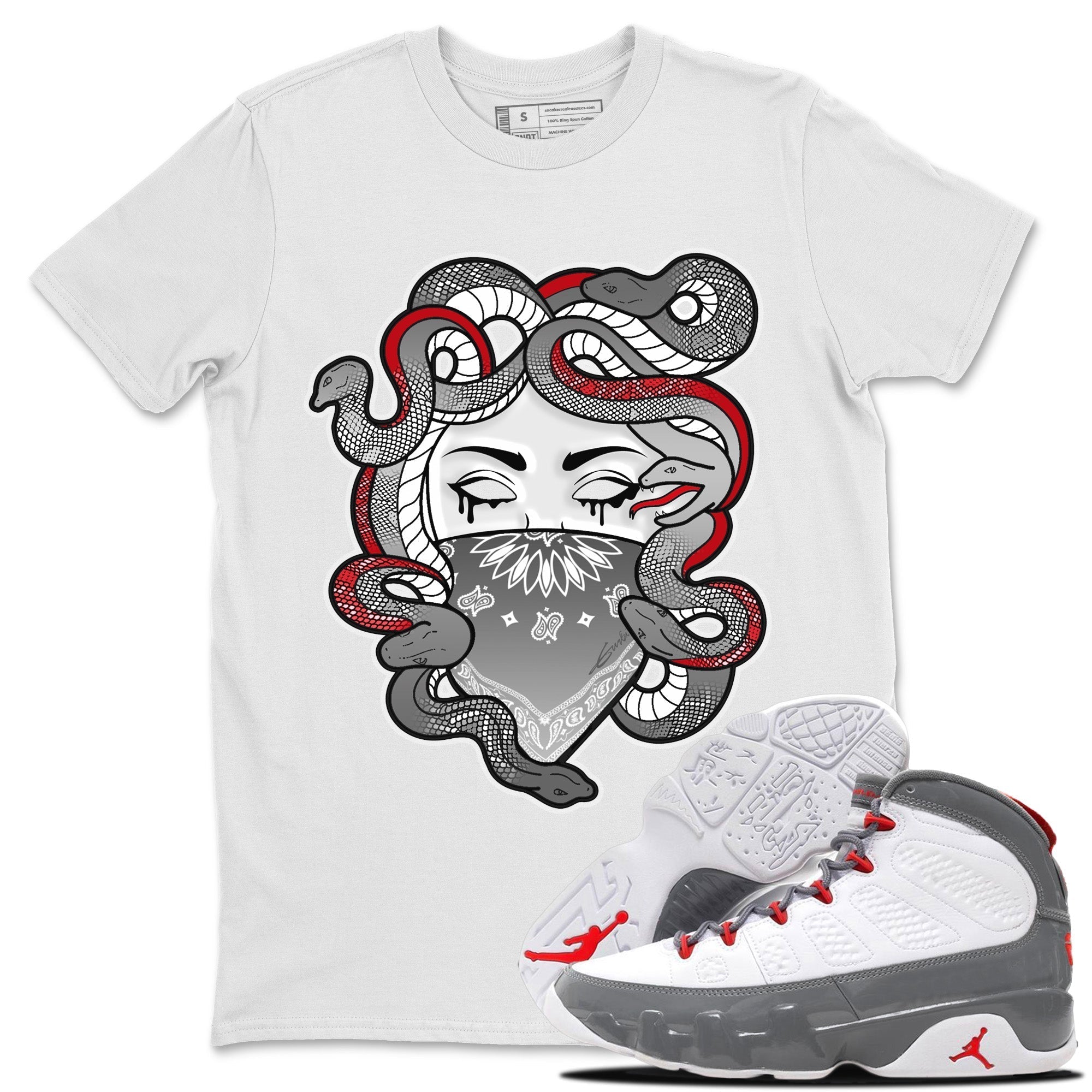 Jordan 9 Fire Red Shirt To Match Jordans Medusa Sneaker Tees Jordan 9 Fire Red Drip Gear Zone Sneaker Matching Clothing Unisex Shirts