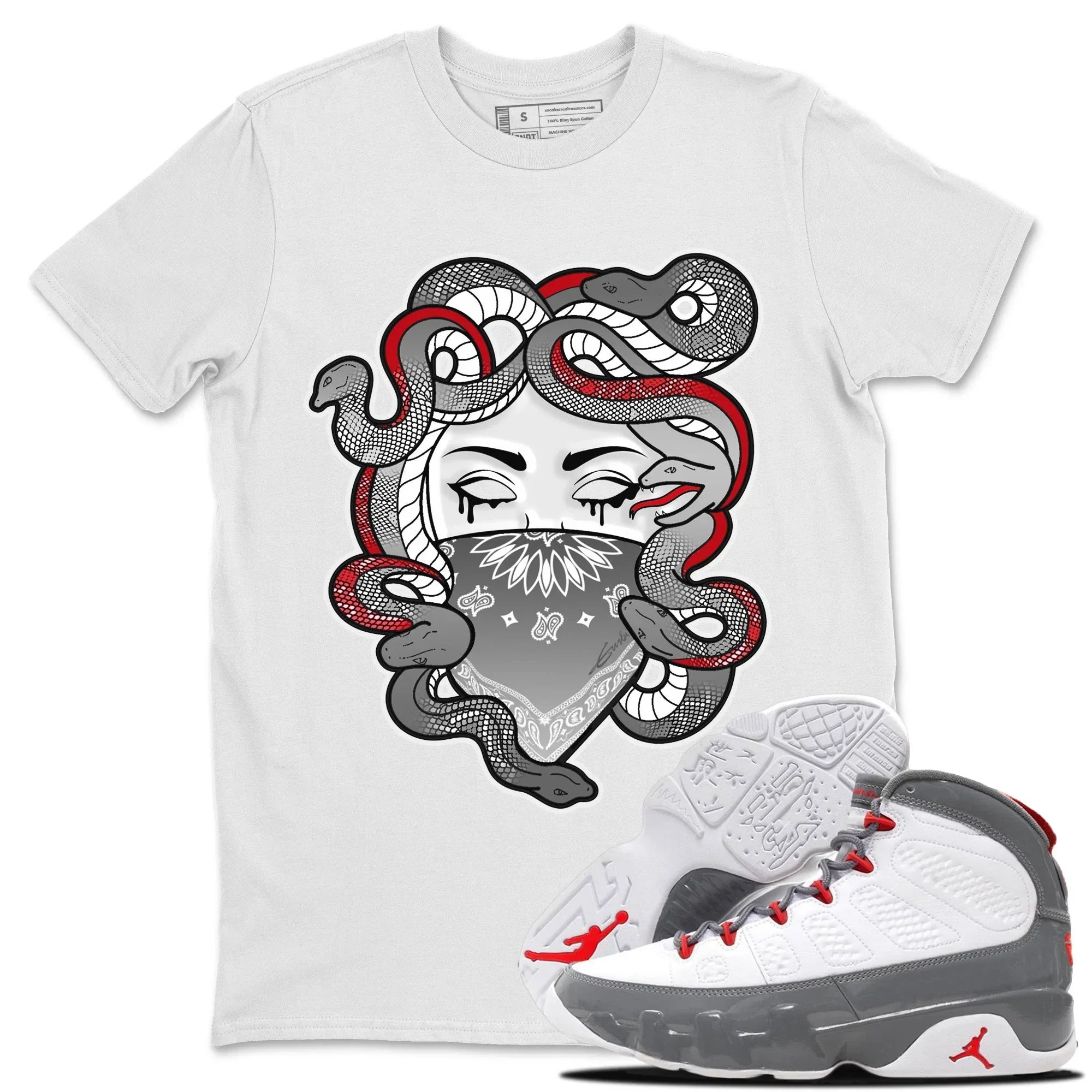 Jordan 9 Fire Red Shirt To Match Jordans Medusa Sneaker Tees Jordan 9 Fire Red Drip Gear Zone Sneaker Matching Clothing Unisex Shirts
