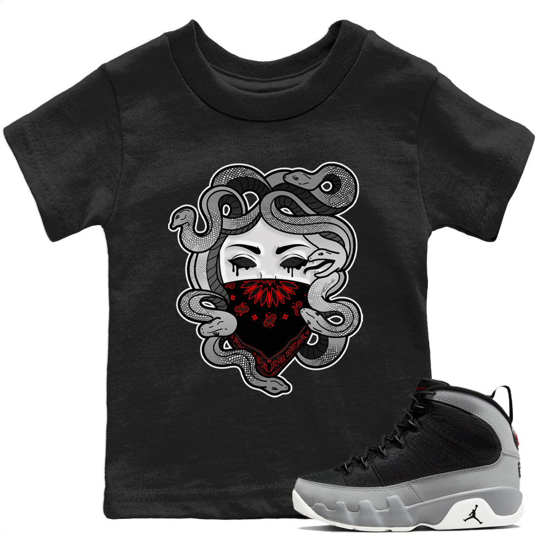 Jordan 9 Particle Grey Shirt To Match Jordans Medusa Sneaker Tees Jordan 9 Particle Grey Drip Gear Zone Sneaker Matching Clothing Kids Shirts