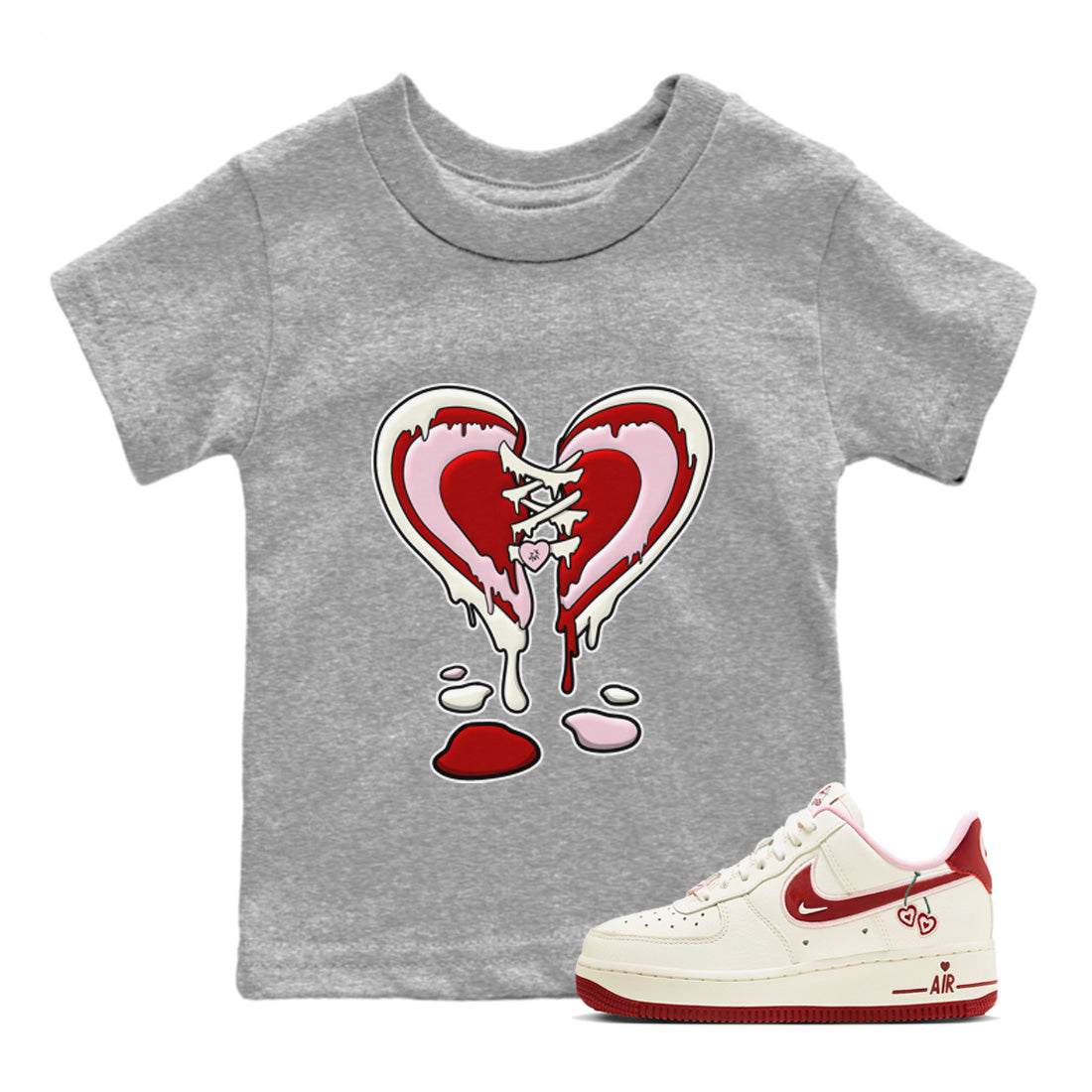 Air Force 1 Valentines Day Sneaker Match Tees Melting Heart Sneaker Tees Air Force 1 Valentines Day Jordan to match sneaker T-Shirt Kids Shirts