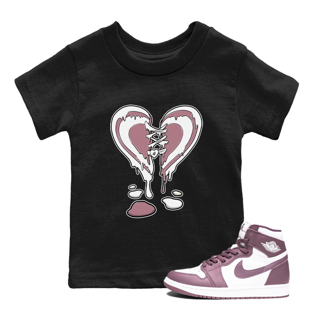 Air Jordan 1 High OG WMNS Mauve shirt to match jordans Melting Heart crew neck streetwear t-shirt Air Jordan 1 Mauve Drip Gear Zone Baby Toddler Black 1 Sneaker Matching Tee
