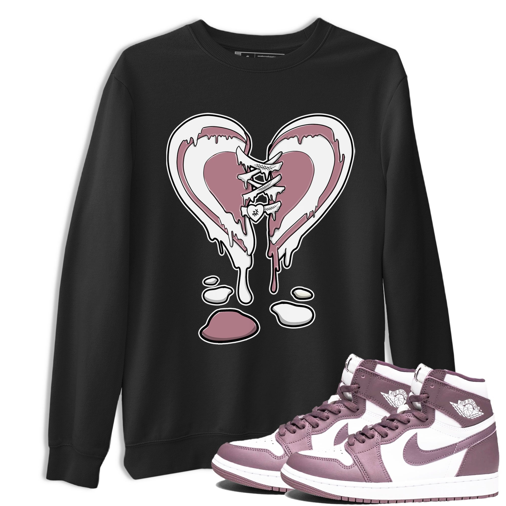 Air Jordan 1 High OG WMNS Mauve shirt to match jordans Melting Heart crew neck streetwear t-shirt Air Jordan 1 Mauve Drip Gear Zone Unisex Black 1 Sneaker Matching Tee