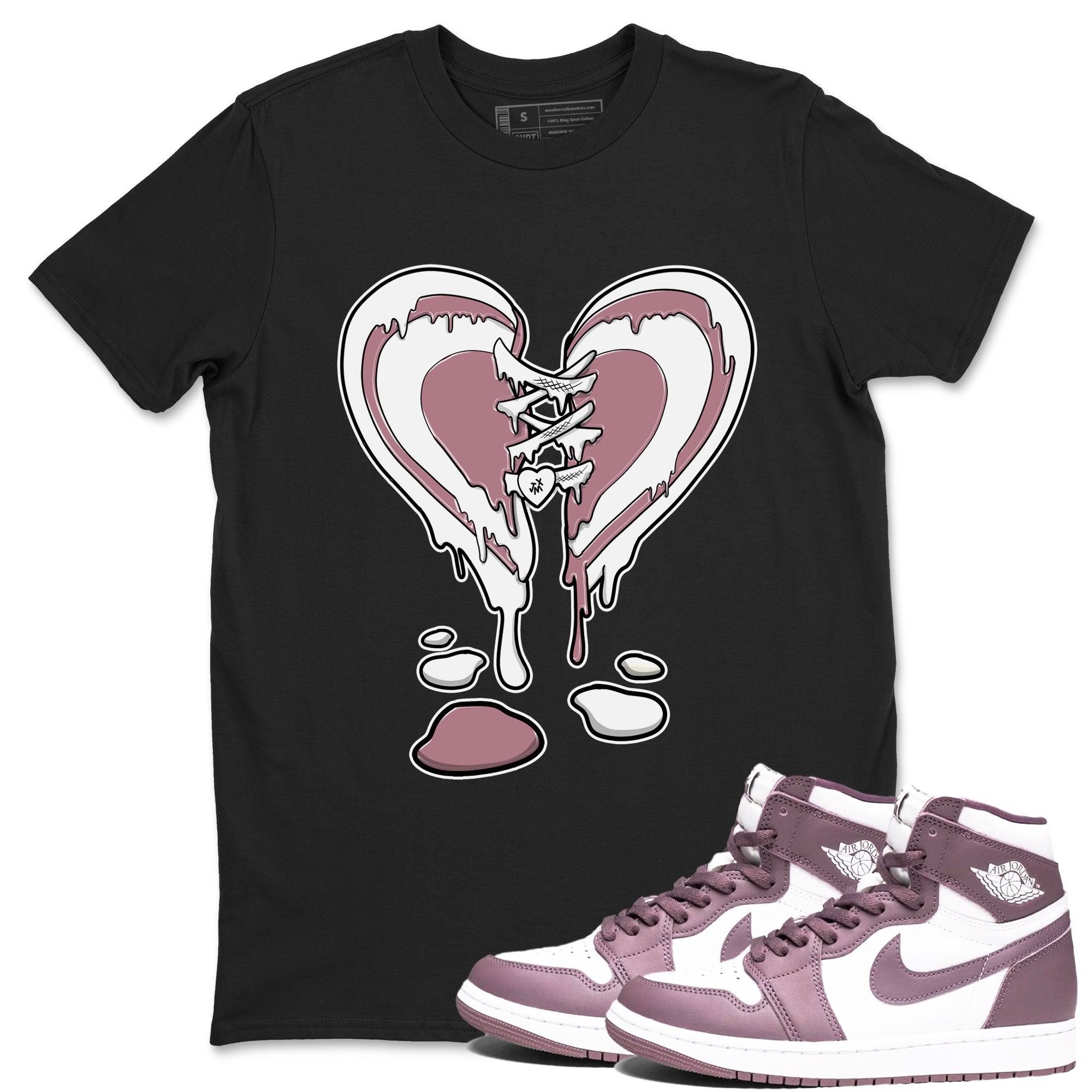 Air Jordan 1 High OG WMNS Mauve shirt to match jordans Melting Heart crew neck streetwear t-shirt Air Jordan 1 Mauve Drip Gear Zone Unisex Black 1 Sneaker Matching Tee