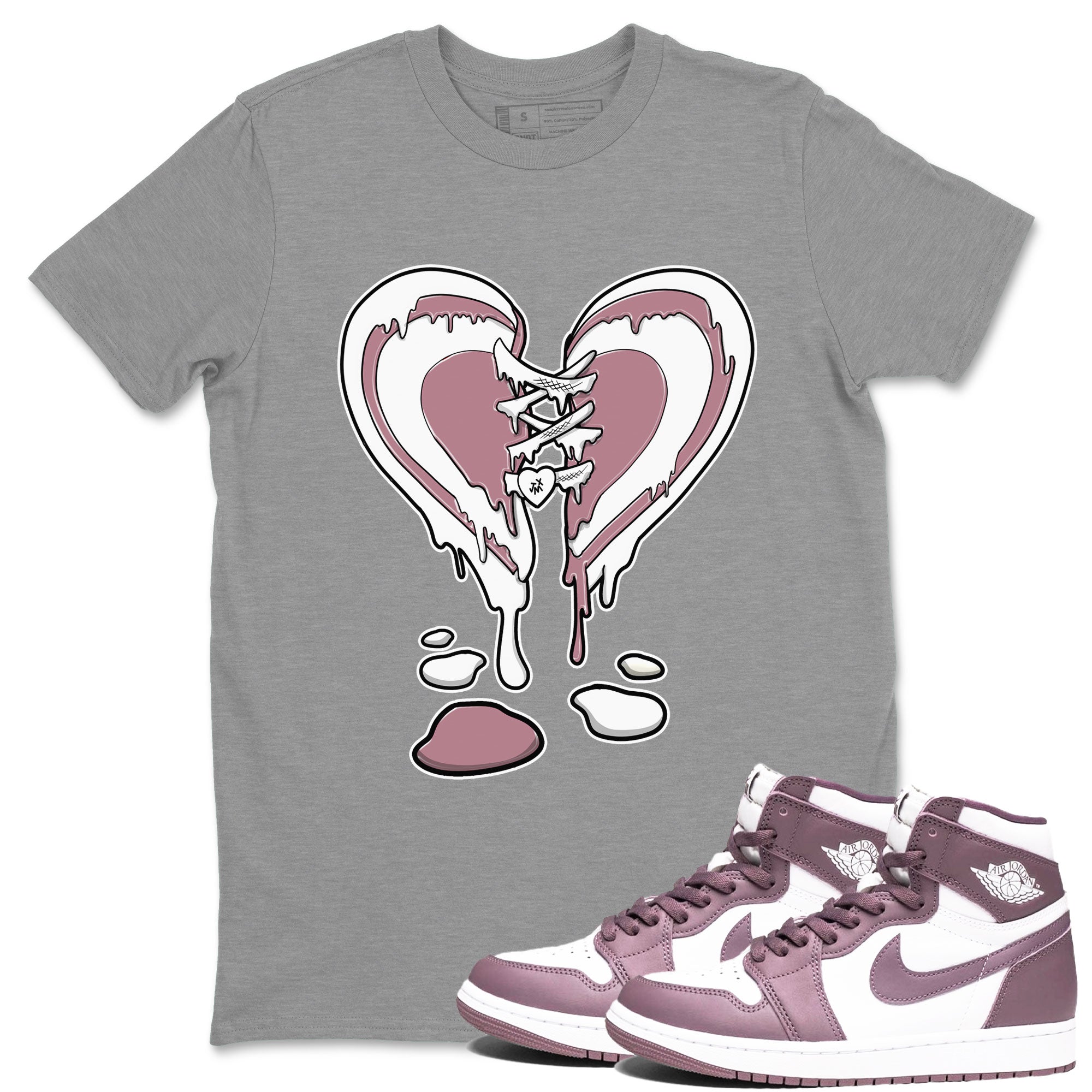 Air Jordan 1 High OG WMNS Mauve shirt to match jordans Melting Heart crew neck streetwear t-shirt Air Jordan 1 Mauve Drip Gear Zone Unisex Heather Grey 1 Sneaker Matching Tee