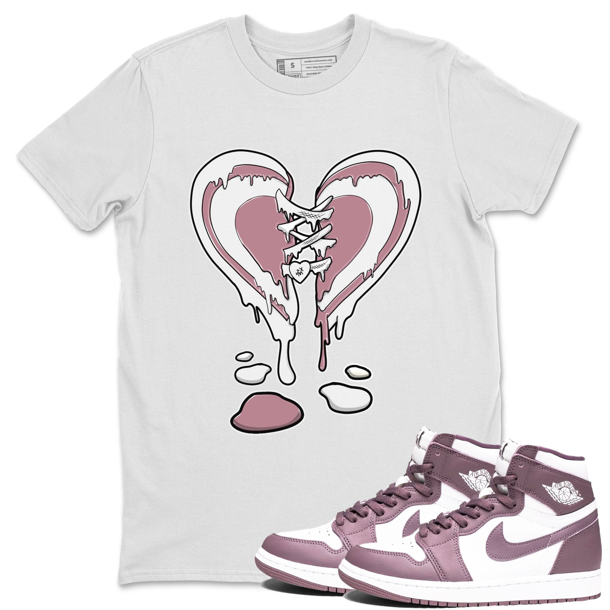 Air Jordan 1 High OG WMNS Mauve shirt to match jordans Melting Heart crew neck streetwear t-shirt Air Jordan 1 Mauve Drip Gear Zone Unisex White 1 Sneaker Matching Tee