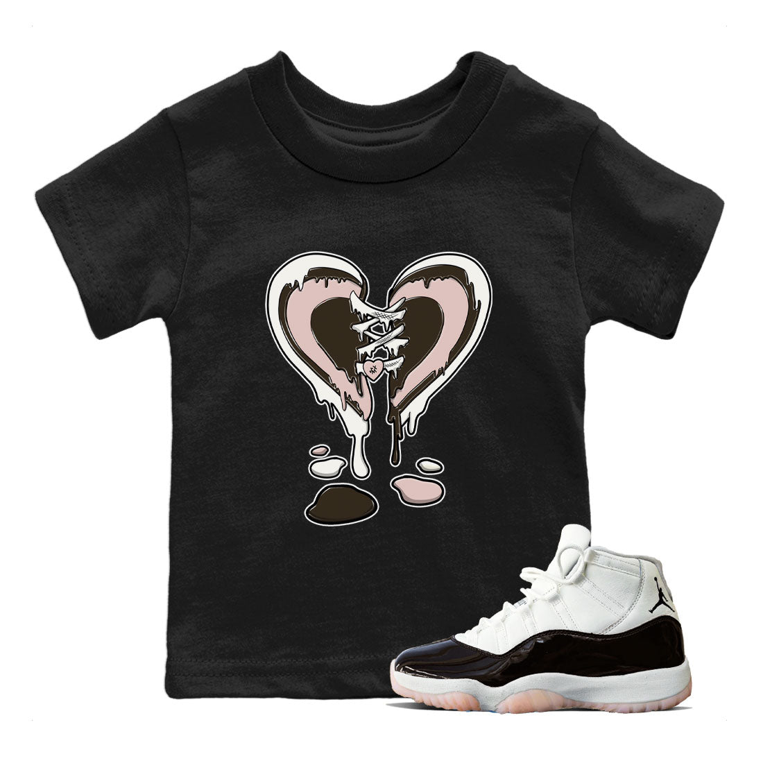 11s Neapolitan shirt to match jordans Melting Heart sneaker matching t-shirts and clothing Air Jordan 11 Neapolitan Drip Gear Zone Youth Kids Toddler Black 1 T-Shirt