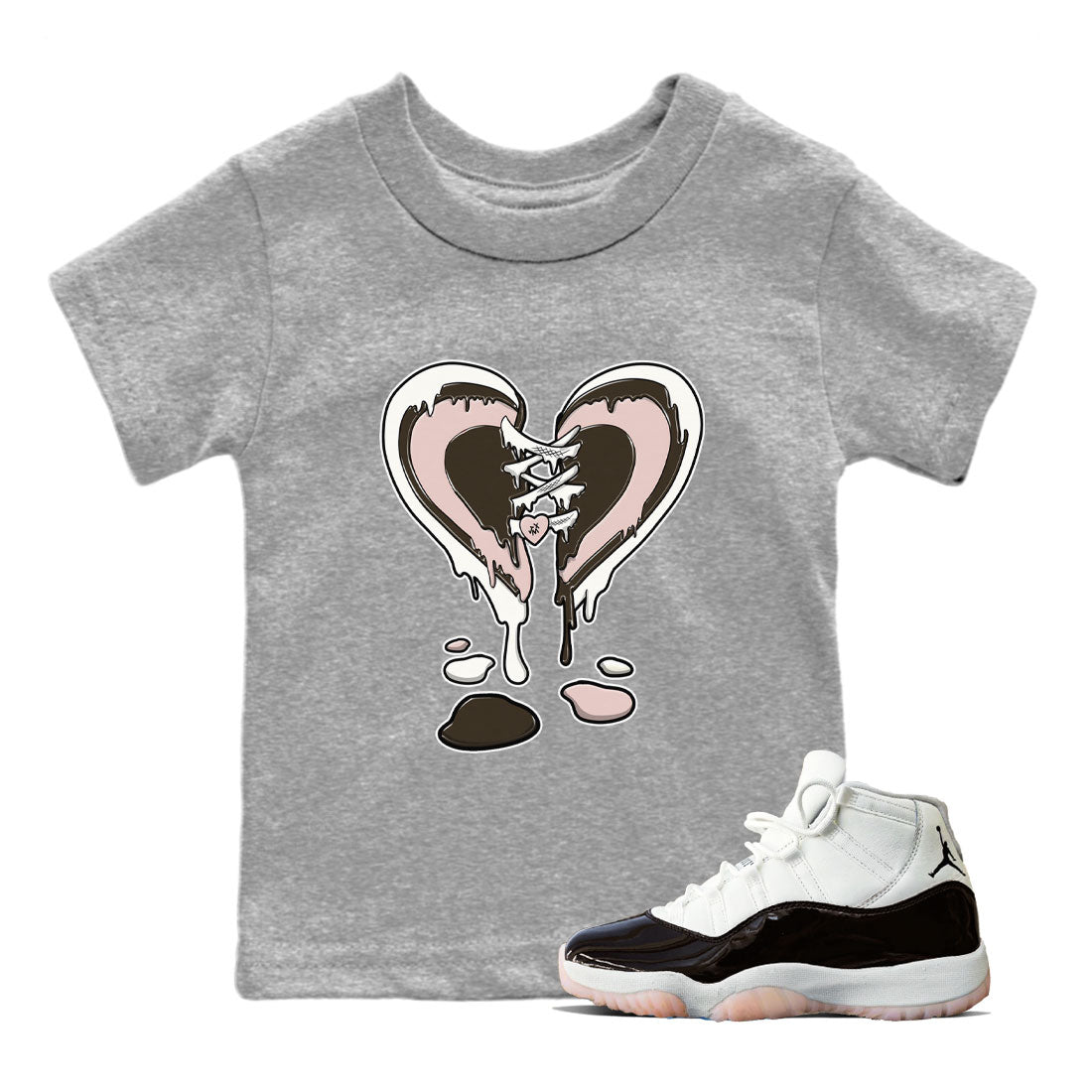 11s Neapolitan shirt to match jordans Melting Heart sneaker matching t-shirts and clothing Air Jordan 11 Neapolitan Drip Gear Zone Youth Kids Toddler Heather Grey 1 T-Shirt