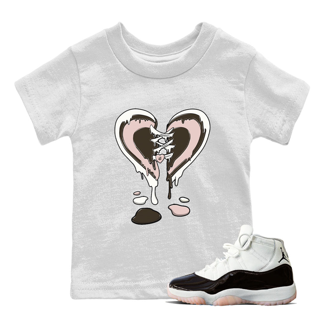 11s Neapolitan shirt to match jordans Melting Heart sneaker matching t-shirts and clothing Air Jordan 11 Neapolitan Drip Gear Zone Youth Kids Toddler White 1 T-Shirt