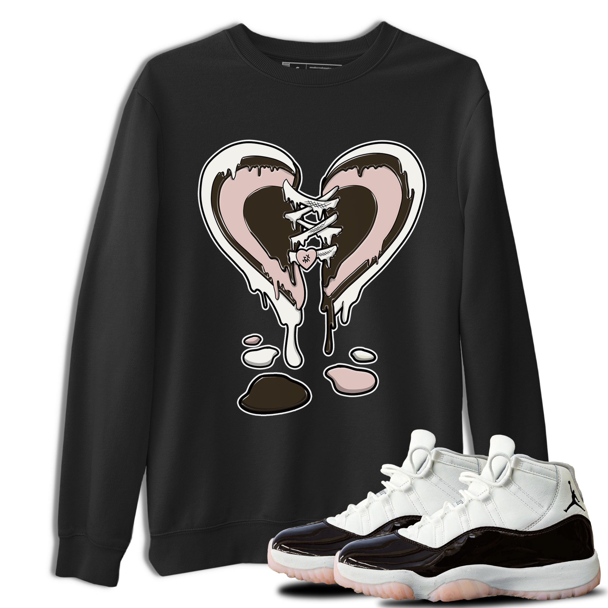 11s Neapolitan shirt to match jordans Melting Heart sneaker matching t-shirts and clothing Air Jordan 11 Neapolitan Drip Gear Zone Cotton Casual Unisex Black 1 T-Shirt
