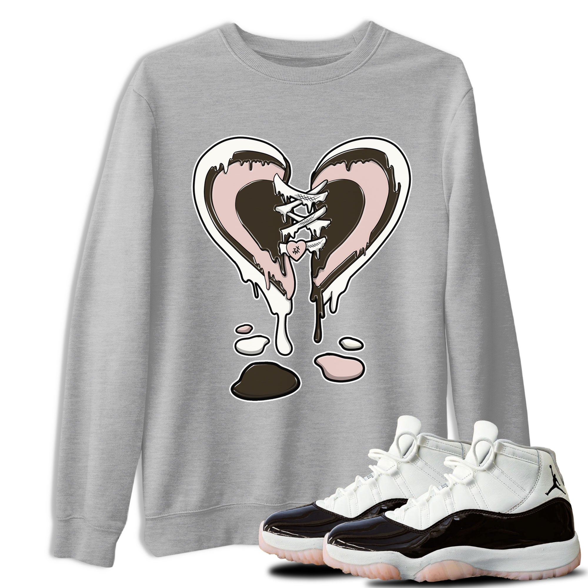 11s Neapolitan shirt to match jordans Melting Heart sneaker matching t-shirts and clothing Air Jordan 11 Neapolitan Drip Gear Zone Cotton Casual Unisex Heather Grey 1 T-Shirt