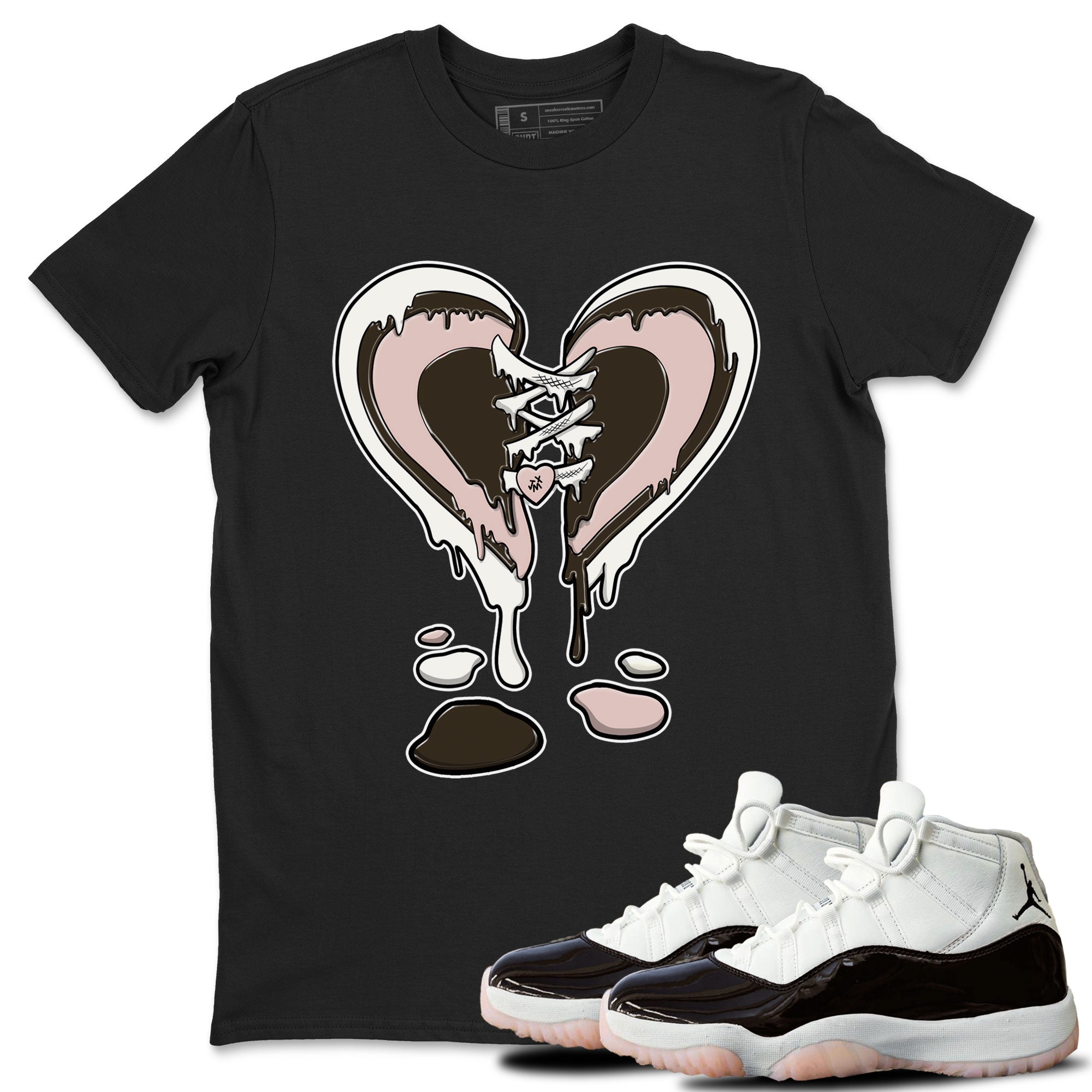 11s Neapolitan shirt to match jordans Melting Heart sneaker matching t-shirts and clothing Air Jordan 11 Neapolitan Drip Gear Zone Cotton Casual Unisex Black 1 T-Shirt
