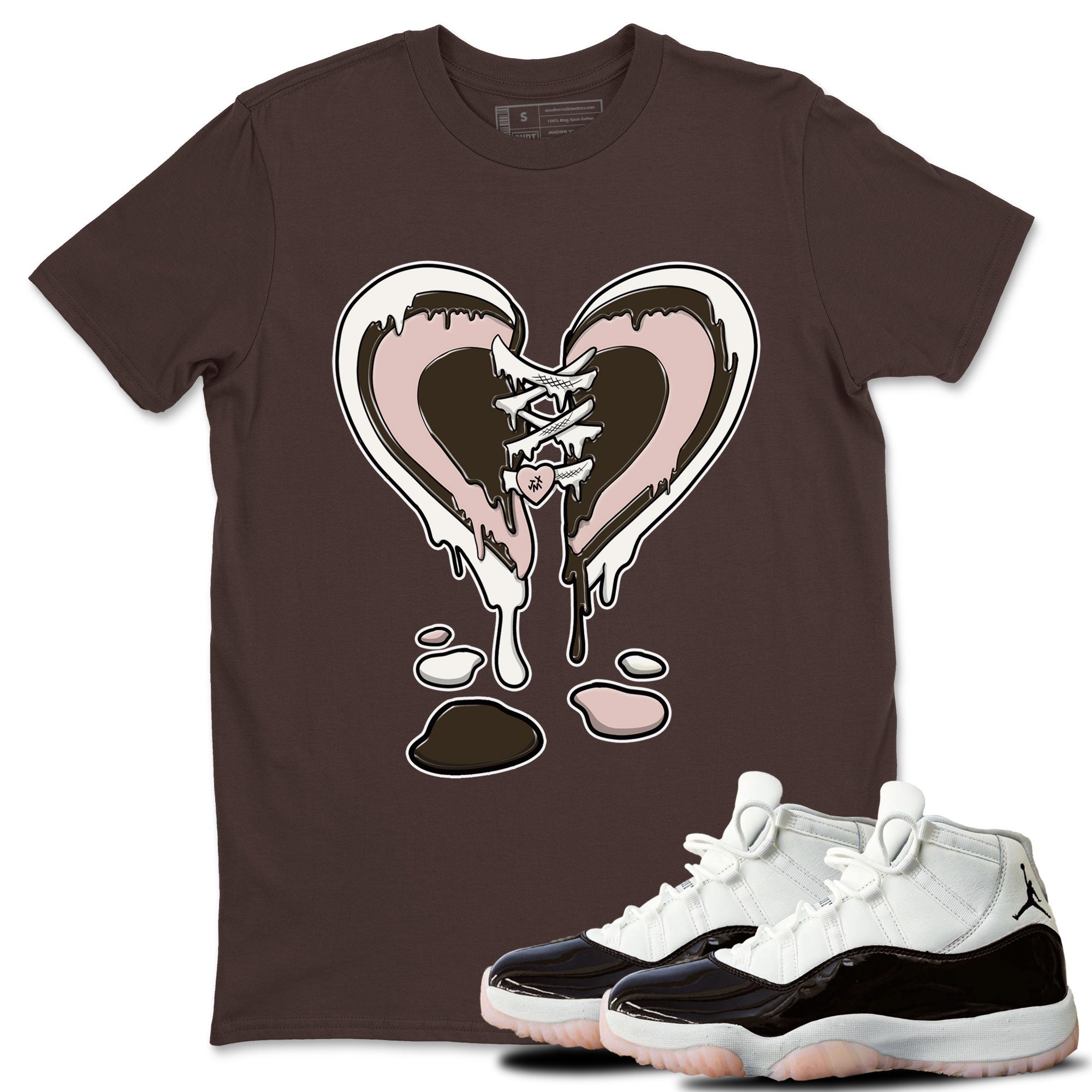 11s Neapolitan shirt to match jordans Melting Heart sneaker matching t-shirts and clothing Air Jordan 11 Neapolitan Drip Gear Zone Cotton Casual Unisex Dark Chocolate 1 T-Shirt