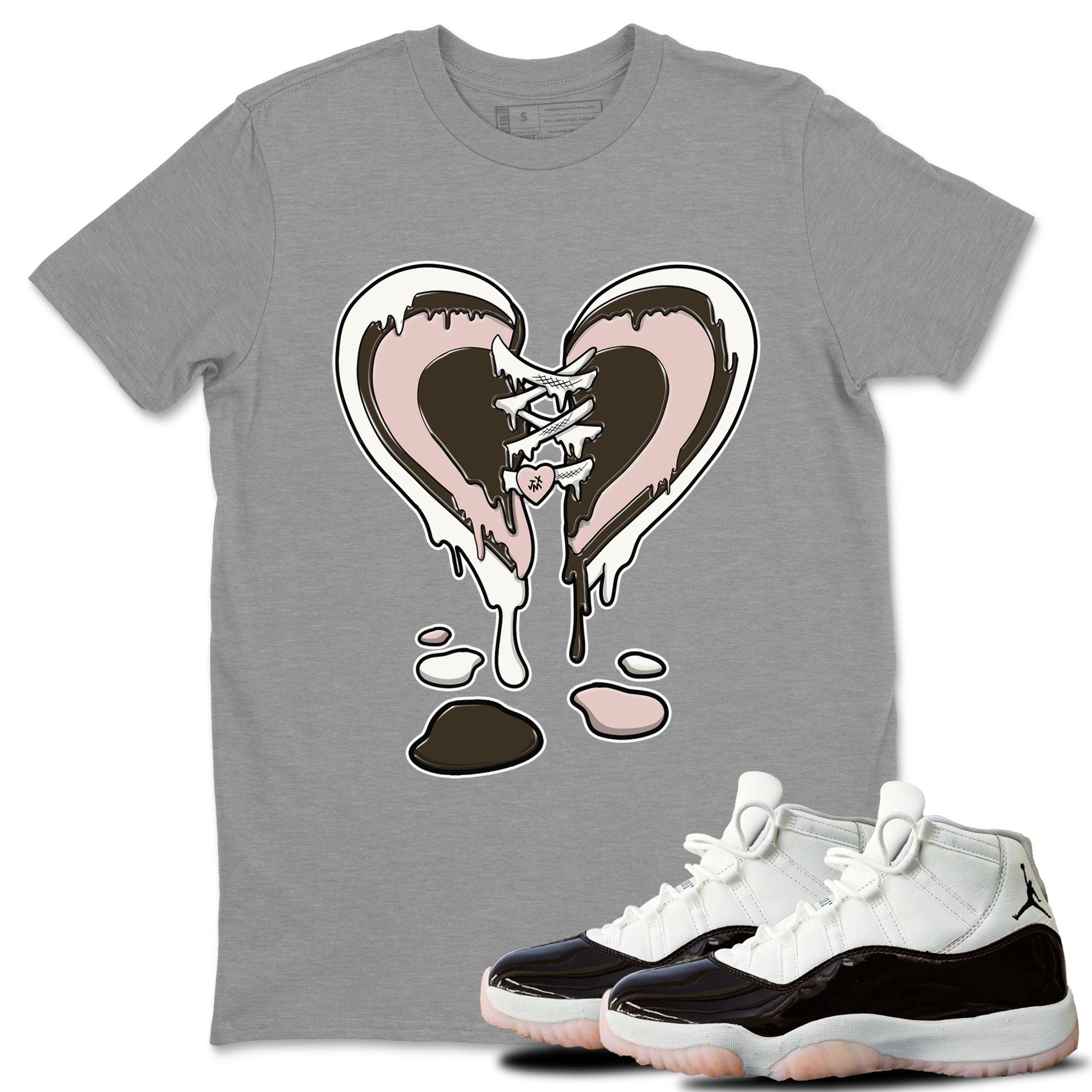 11s Neapolitan shirt to match jordans Melting Heart sneaker matching t-shirts and clothing Air Jordan 11 Neapolitan Drip Gear Zone Cotton Casual Unisex Heather Grey 1 T-Shirt