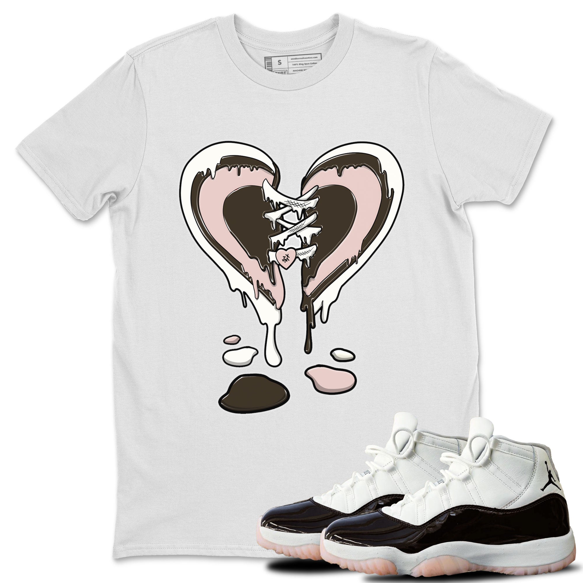 11s Neapolitan shirt to match jordans Melting Heart sneaker matching t-shirts and clothing Air Jordan 11 Neapolitan Drip Gear Zone Cotton Casual Unisex White 1 T-Shirt