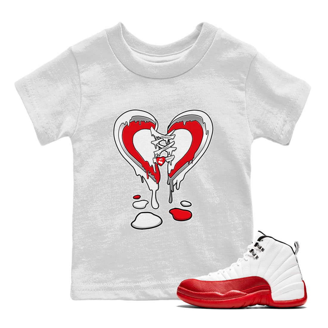 12s Cherry Sneaker Match Tees Melting Heart Streetwear Sneaker Shirt Air Jordan 12 Cherry Sneaker Release Tees Kids Shirts White 1