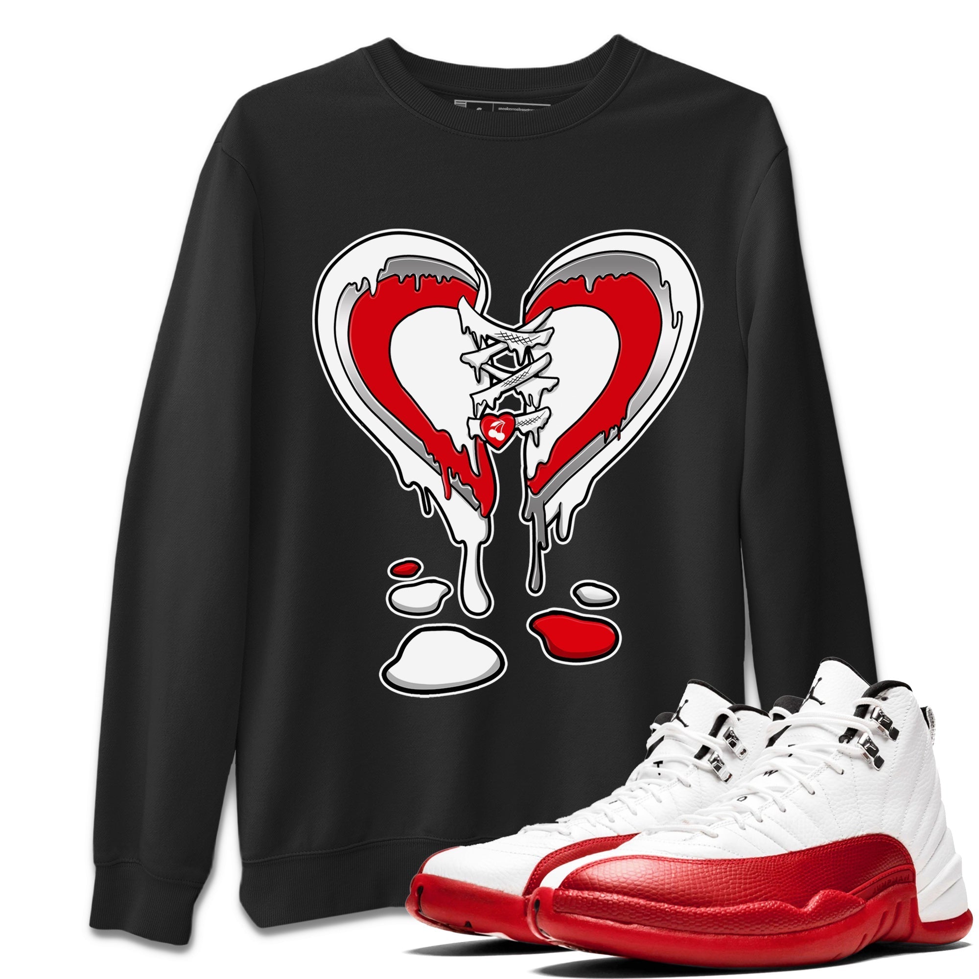 12s Cherry Sneaker Match Tees Melting Heart Streetwear Sneaker Shirt Air Jordan 12 Cherry Sneaker Release Tees Unisex Shirts Black 1