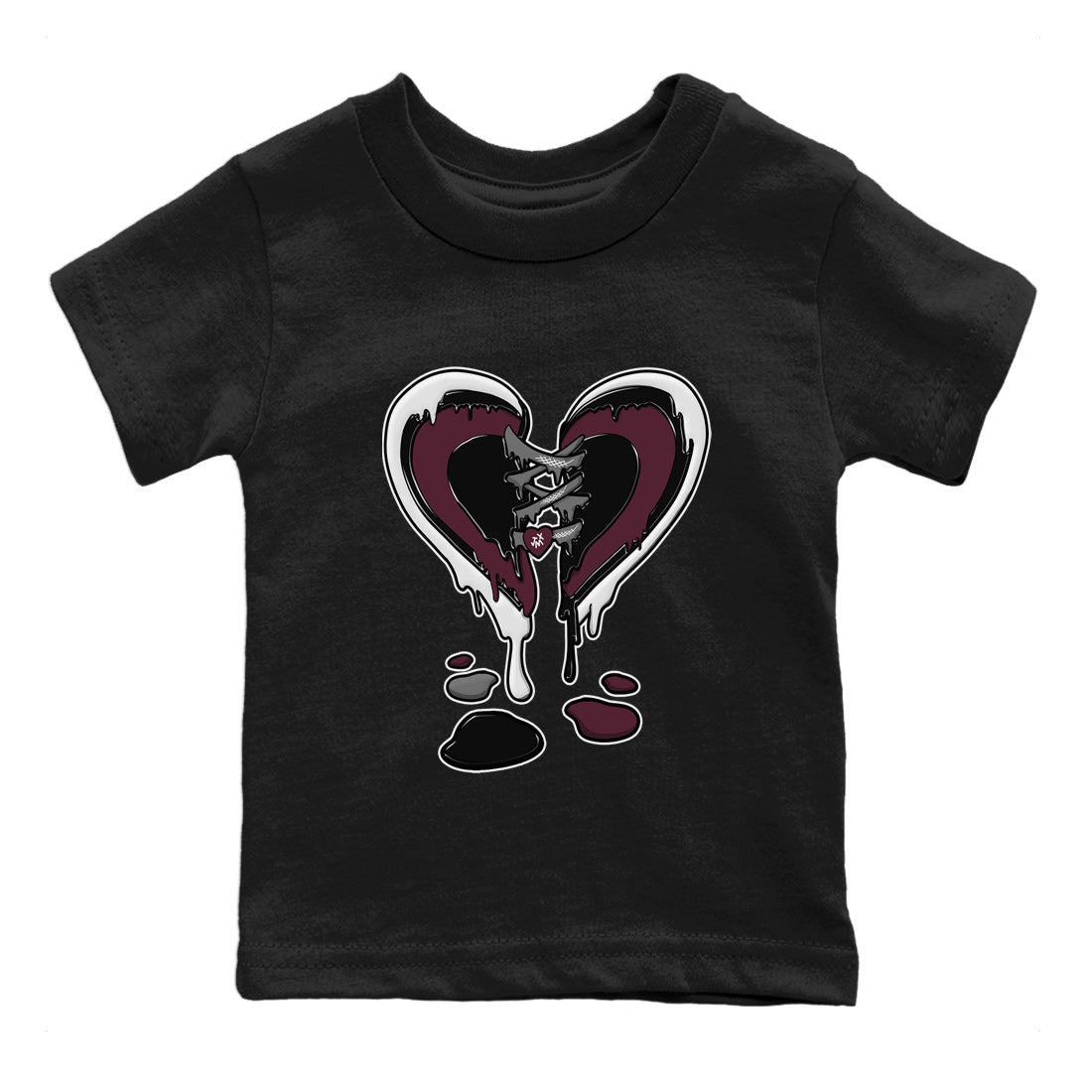 Air Jordan 5 Burgundy Sneaker Match Tees Melting Heart Streetwear Sneaker Shirt Jordan 5 Burgundy Sneaker Release Tees Matching Outfits Kids Shirts Black 2