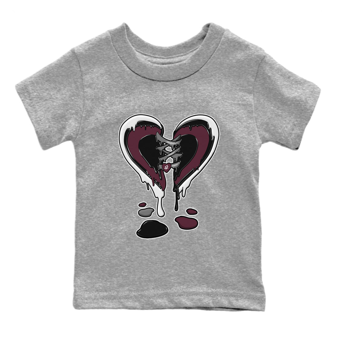 Air Jordan 5 Burgundy Sneaker Match Tees Melting Heart Streetwear Sneaker Shirt Jordan 5 Burgundy Sneaker Release Tees Matching Outfits Kids Shirts Heather Grey 2