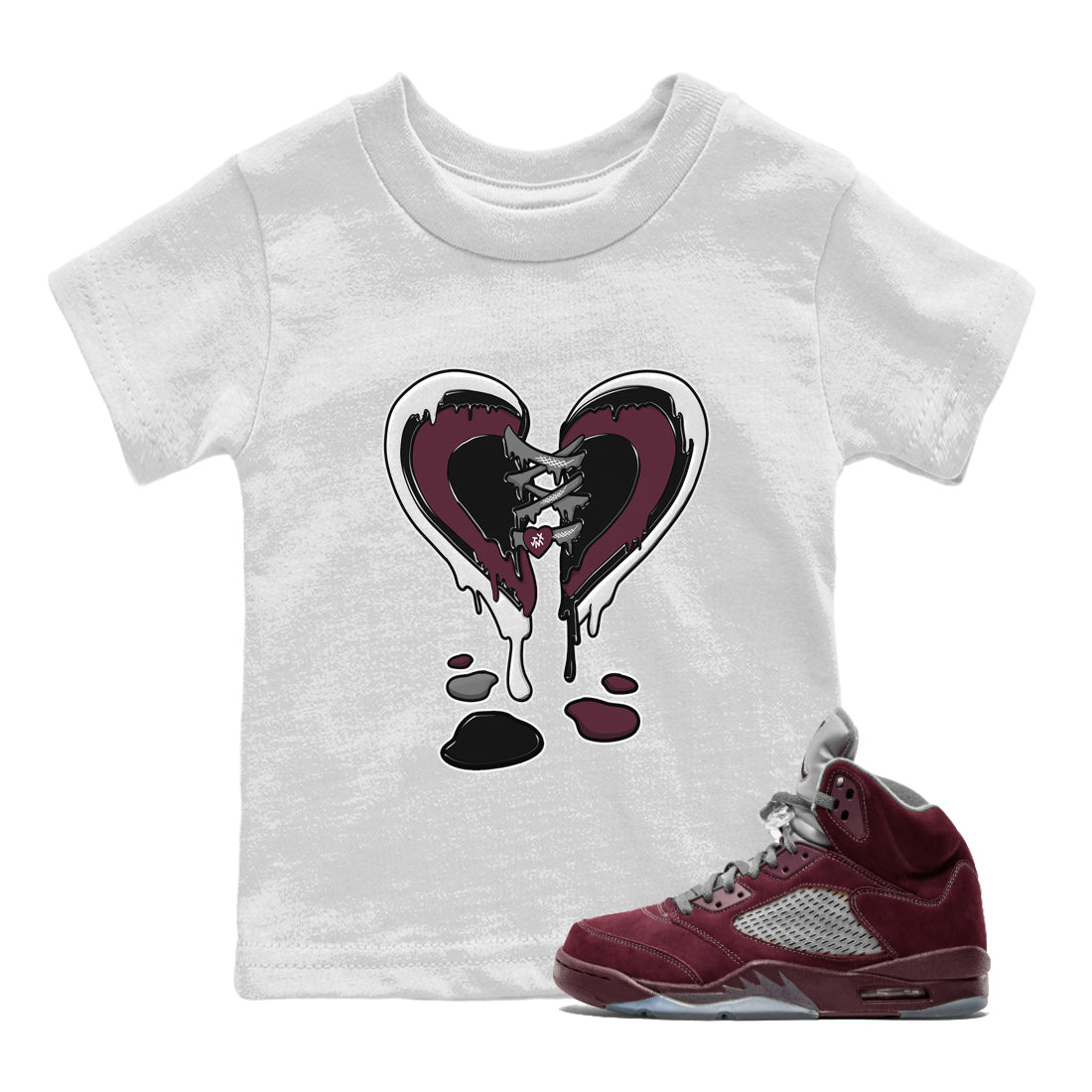 Air Jordan 5 Burgundy Sneaker Match Tees Melting Heart Streetwear Sneaker Shirt Jordan 5 Burgundy Sneaker Release Tees Matching Outfits Kids Shirts White 1