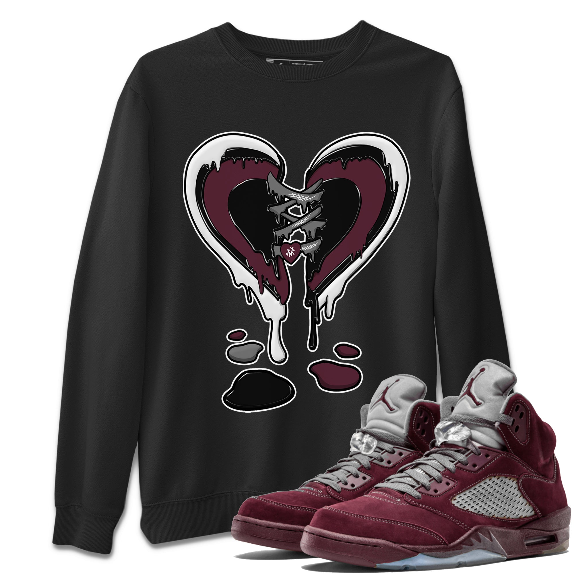 Air Jordan 5 Burgundy Sneaker Match Tees Melting Heart Streetwear Sneaker Shirt Jordan 5 Burgundy Sneaker Release Tees Matching Outfits Unisex Shirts Black 1