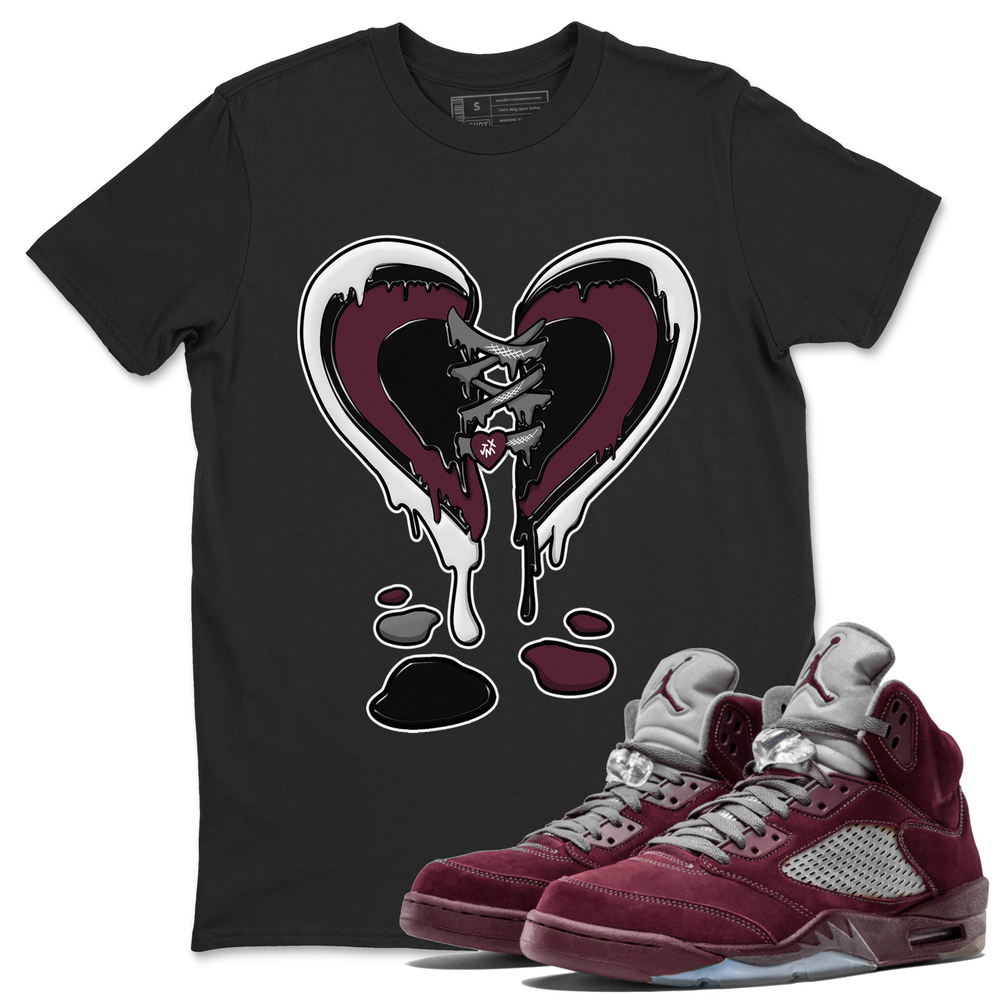Air Jordan 5 Burgundy Sneaker Match Tees Melting Heart Streetwear Sneaker Shirt Jordan 5 Burgundy Sneaker Release Tees Matching Outfits Unisex Shirts Black 1