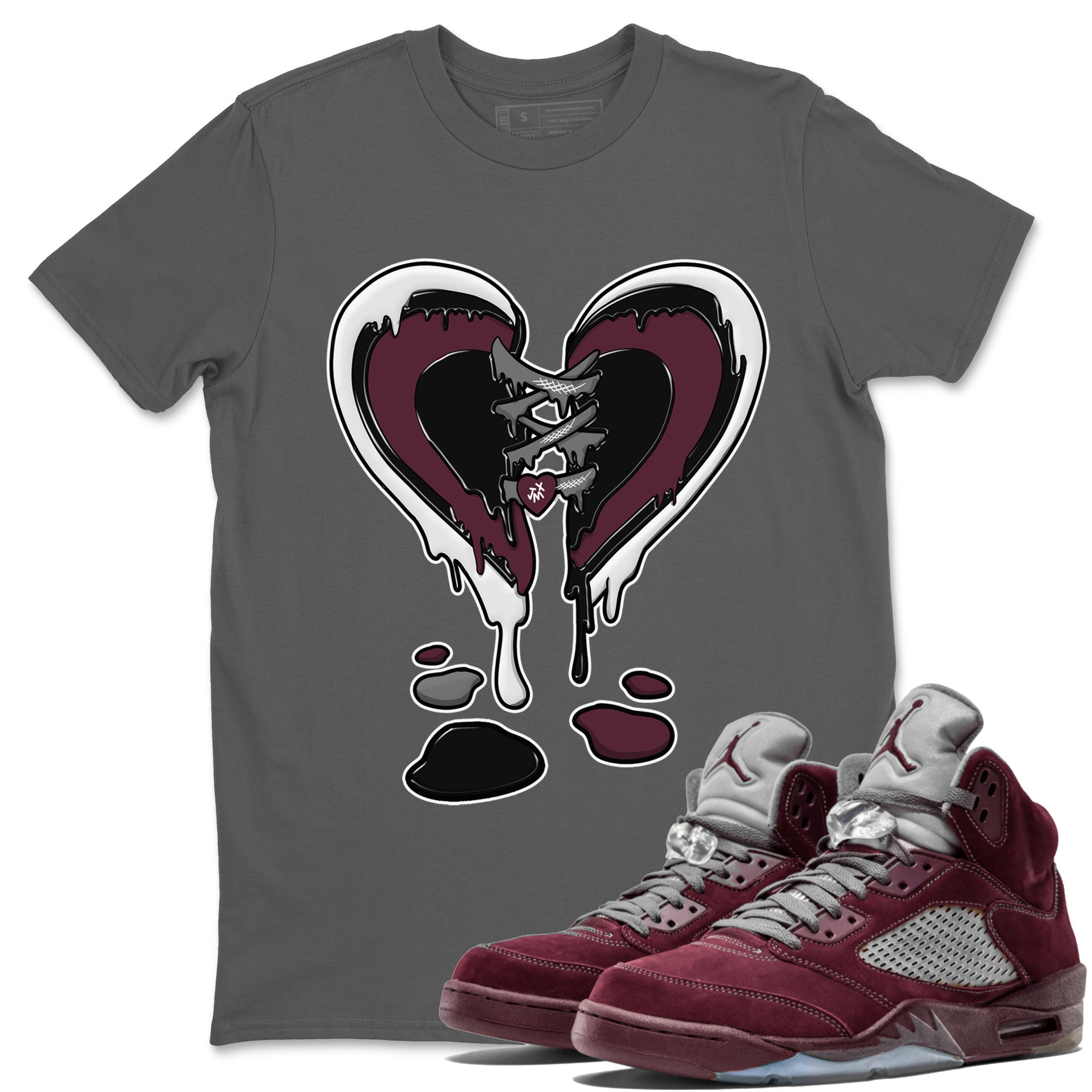 Air Jordan 5 Burgundy Sneaker Match Tees Melting Heart Streetwear Sneaker Shirt Jordan 5 Burgundy Sneaker Release Tees Matching Outfits Unisex Shirts Cool Grey 1