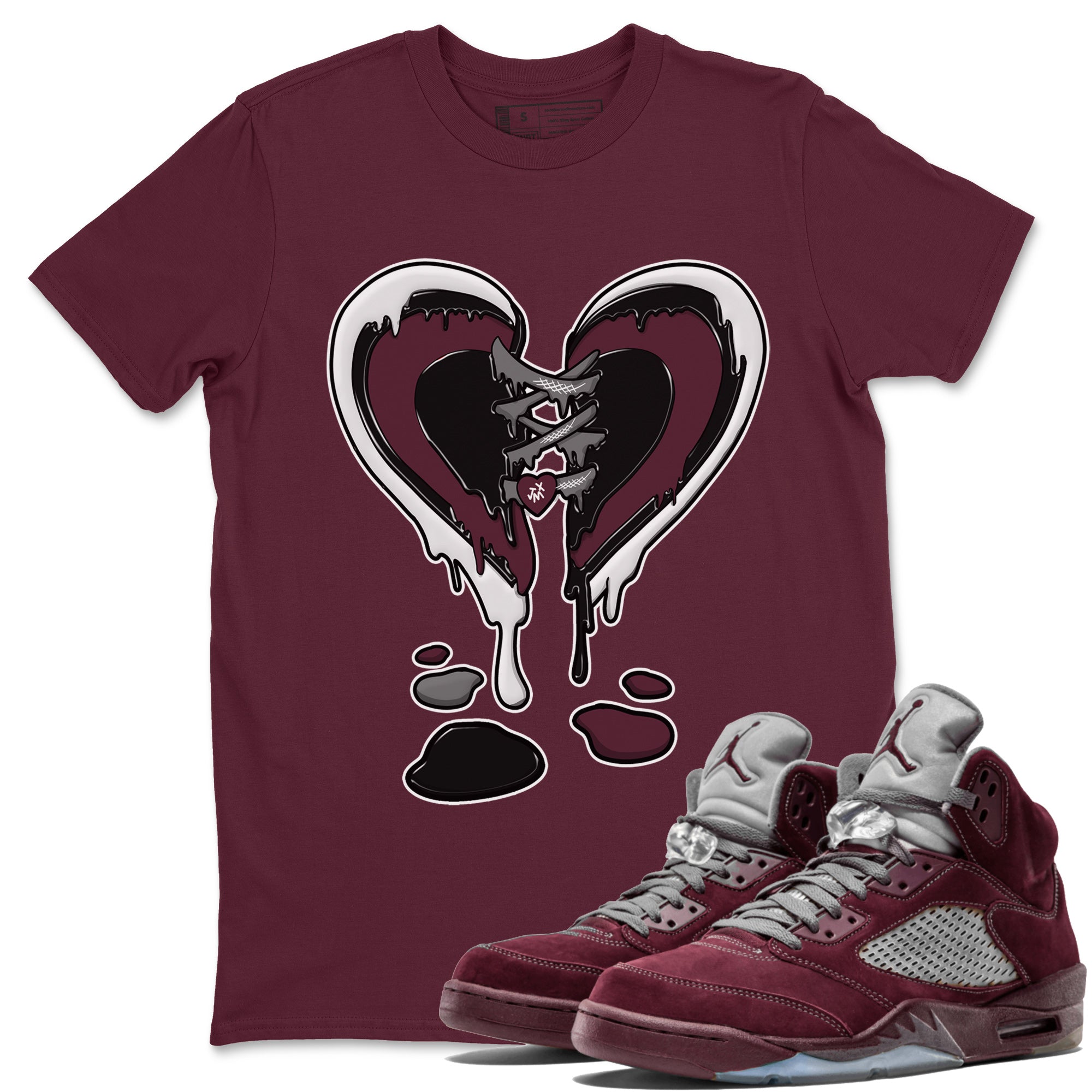 Air Jordan 5 Burgundy Sneaker Match Tees Melting Heart Streetwear Sneaker Shirt Jordan 5 Burgundy Sneaker Release Tees Matching Outfits Unisex Shirts Maroon 1