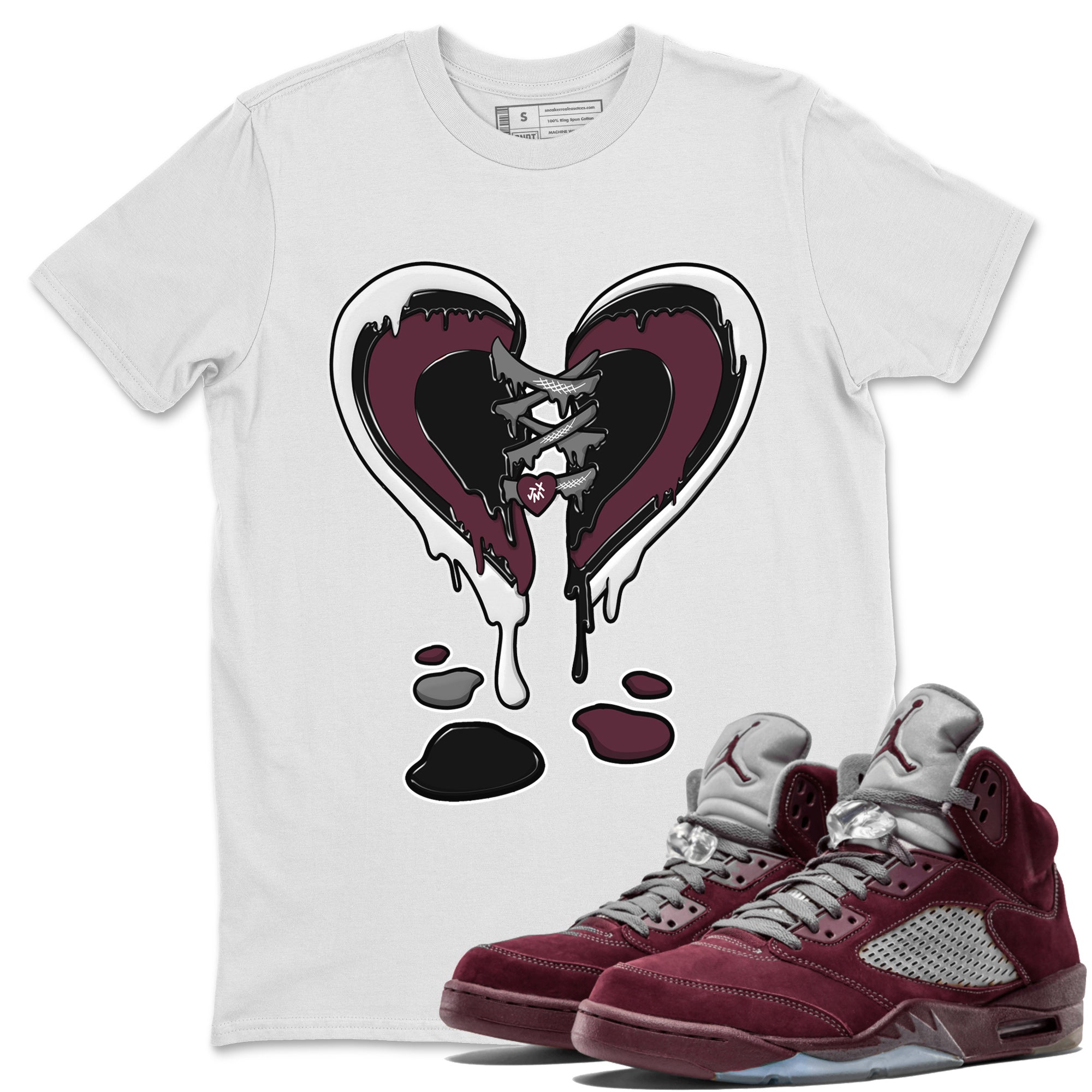 Air Jordan 5 Burgundy Sneaker Match Tees Melting Heart Streetwear Sneaker Shirt Jordan 5 Burgundy Sneaker Release Tees Matching Outfits Unisex Shirts White 1