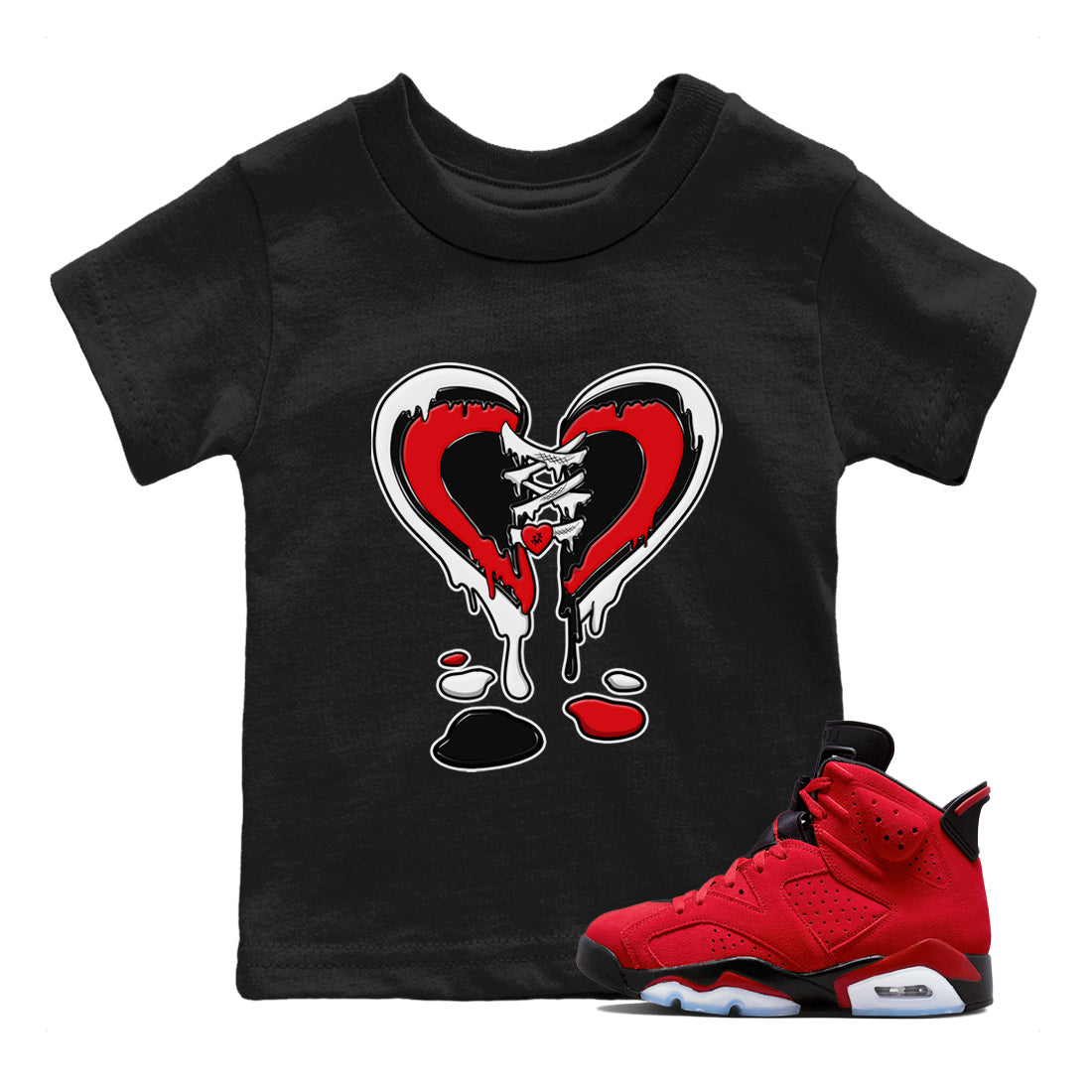 Air Jordan 6 Toro Bravo Sneaker Match Tees Melting Heart Streetwear Sneaker Shirt AJ6 Toro Bravo Sneaker Release Tees Kids Shirts Black 1