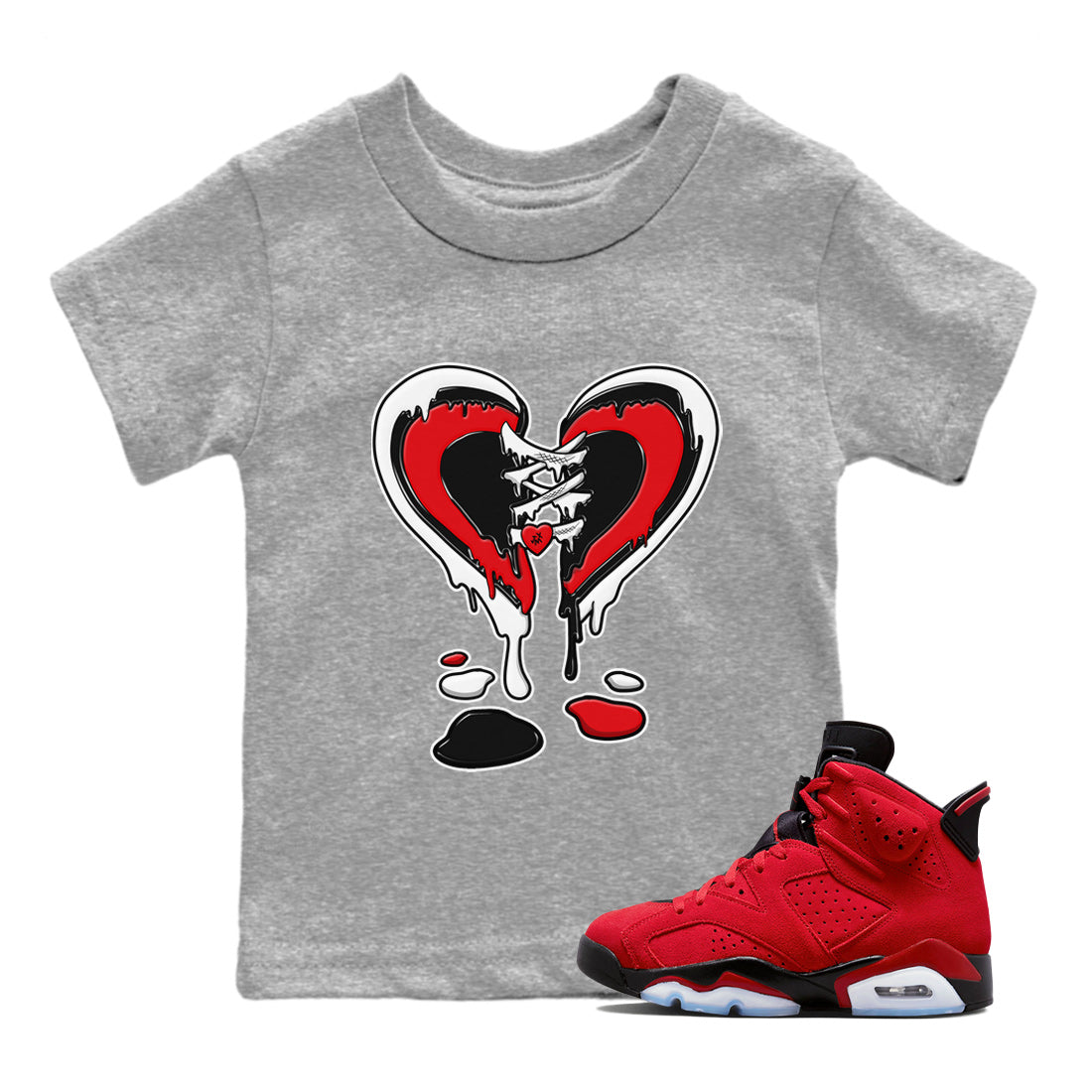 Air Jordan 6 Toro Bravo Sneaker Match Tees Melting Heart Streetwear Sneaker Shirt AJ6 Toro Bravo Sneaker Release Tees Kids Shirts Heather Grey 1