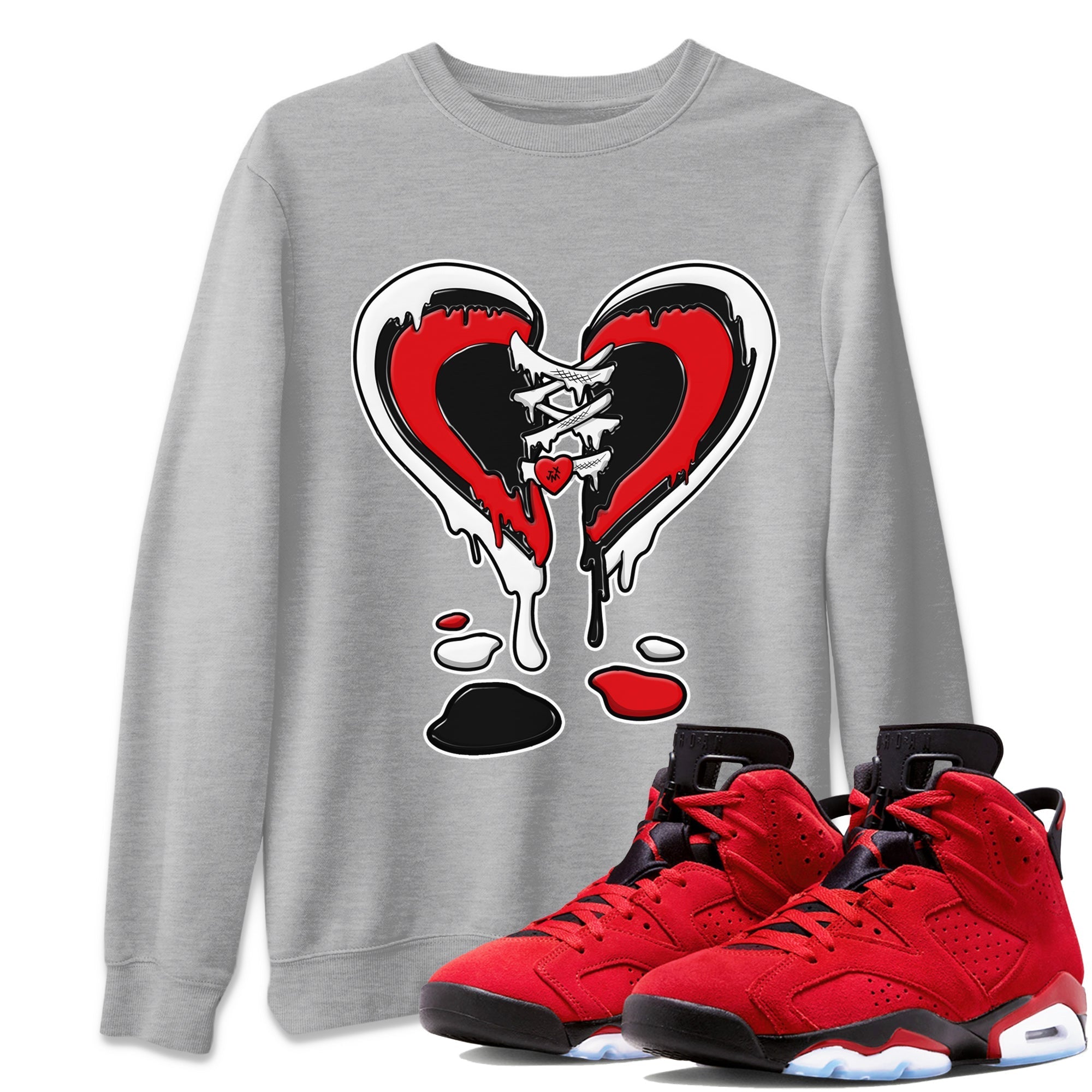 Air Jordan 6 Toro Bravo Sneaker Match Tees Melting Heart Streetwear Sneaker Shirt AJ6 Toro Bravo Sneaker Release Tees Unisex Shirts Heather Grey 1