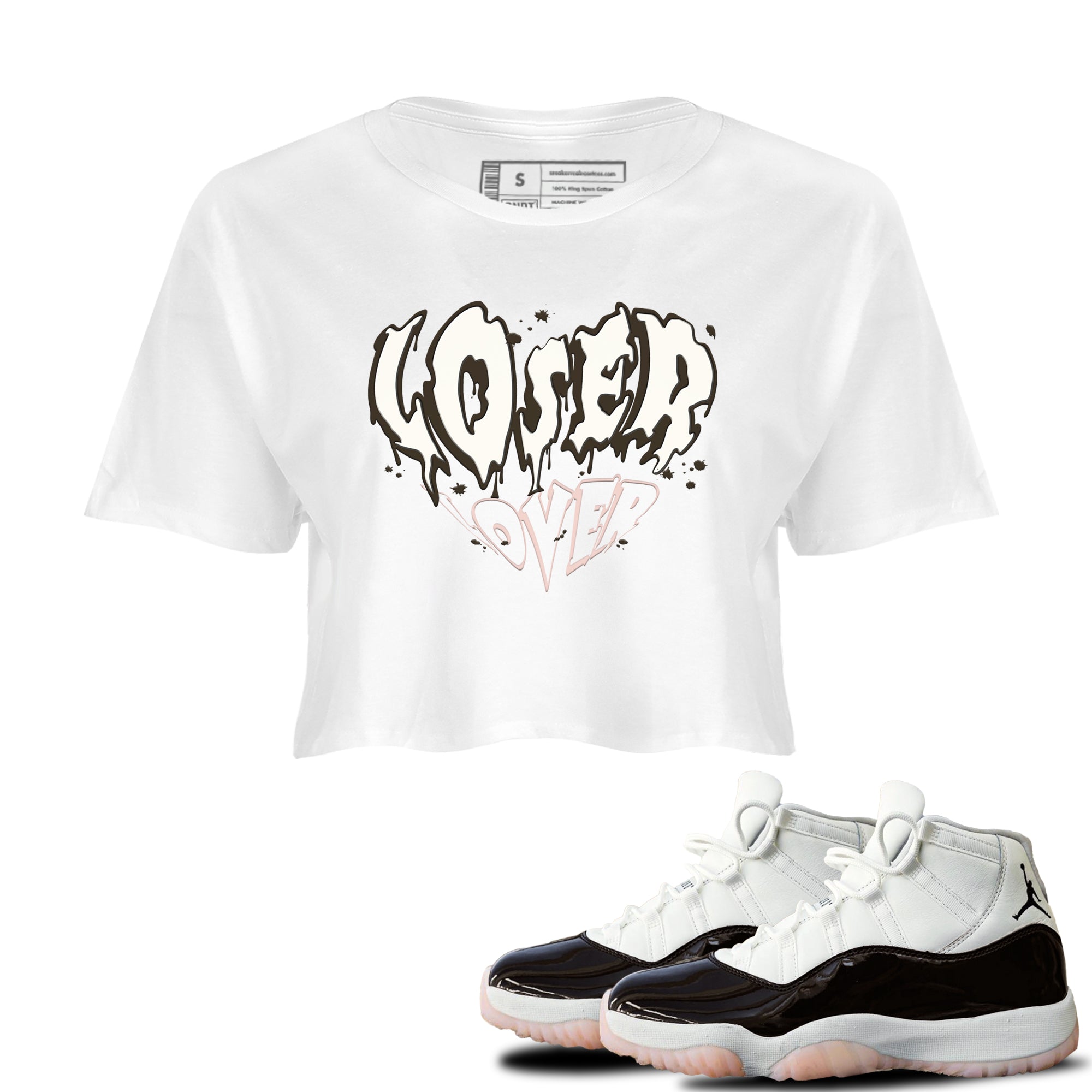 11s WMNS Neapolitan shirt to match jordans Melting Loser Lover sneaker tees Air Jordan 11 Neapolitan Drip Gear Zone Sneaker Matching Shirt White 1 Crop T-Shirt