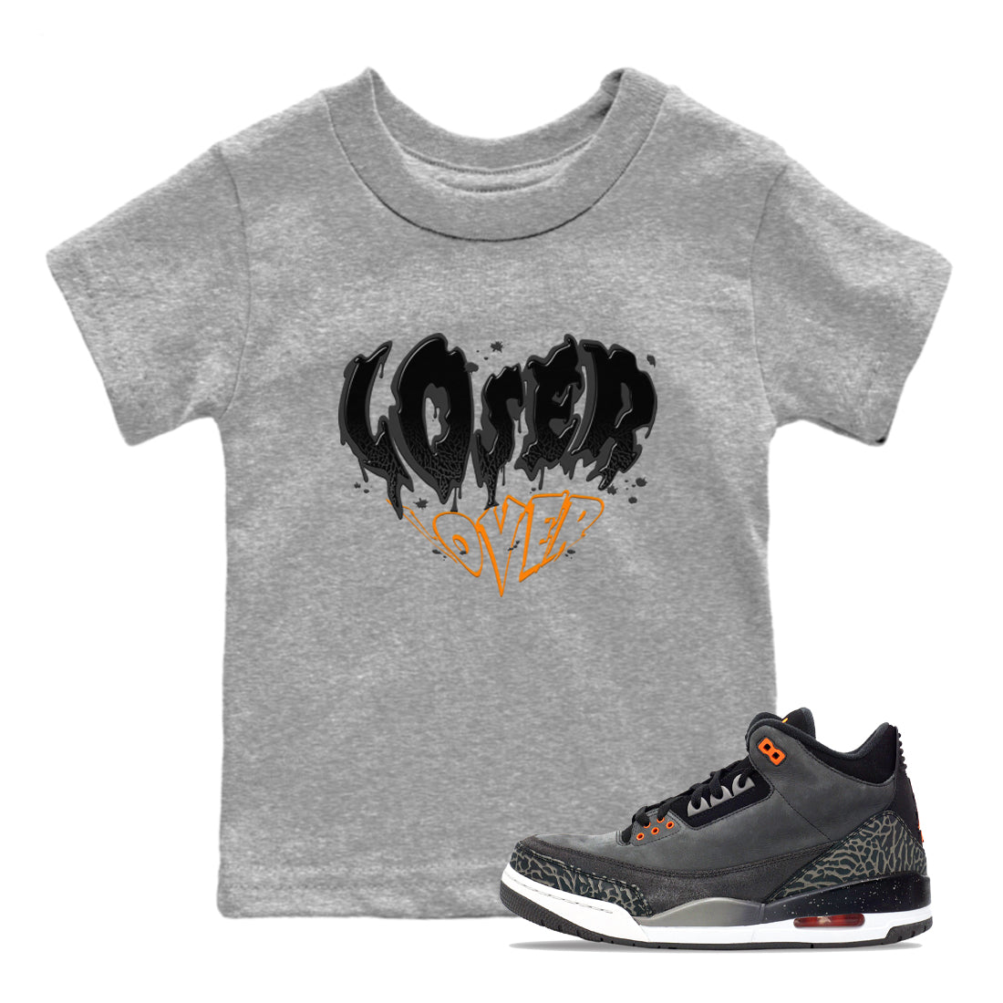 Air Jordan 3 Retro Fear shirt to match jordans Melting Loser Lover sneaker tees AJ3 Fear Drip Gear Zone Sneaker Matching Cotton Shirt baby toddler Heather Grey 1 cotton Shirt