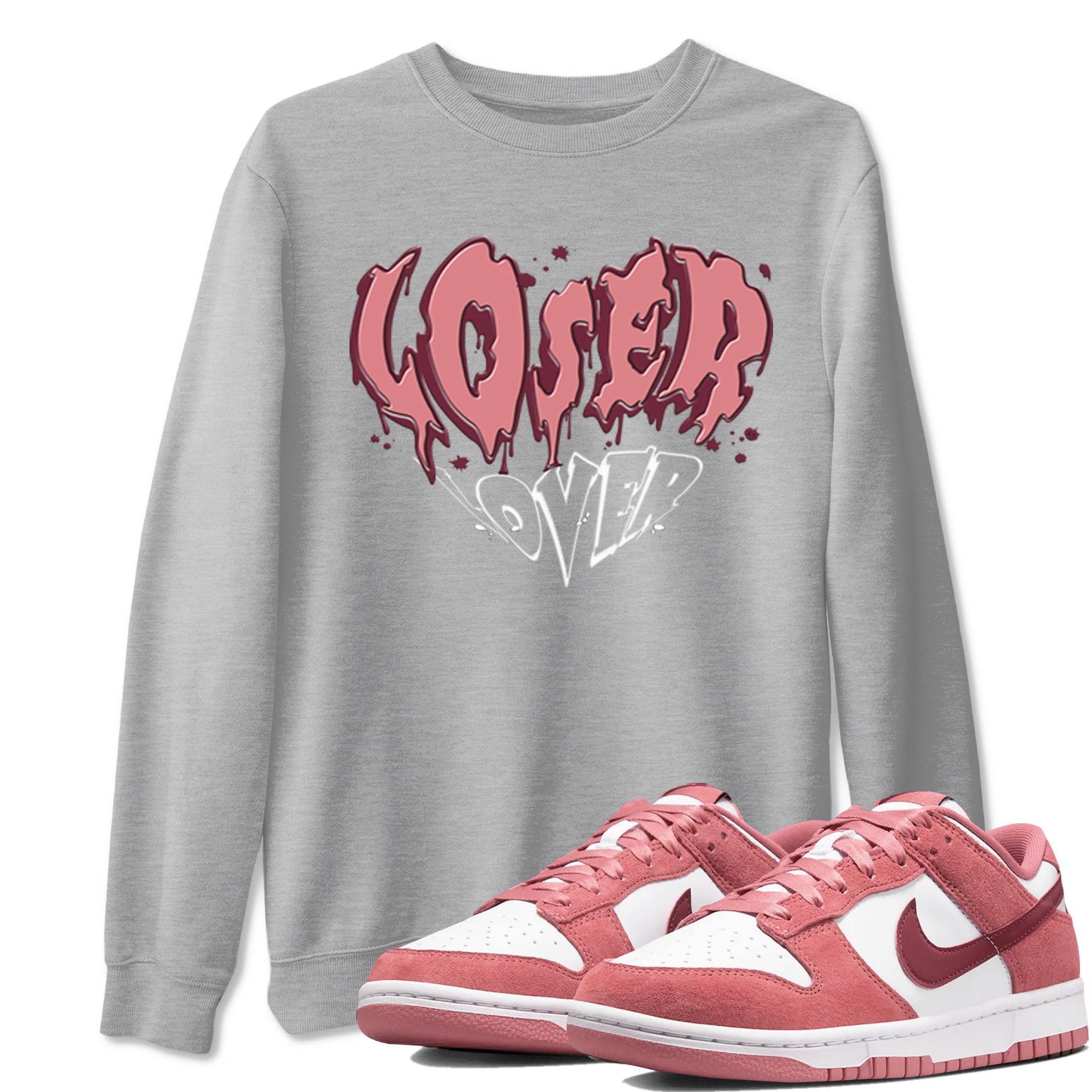 Dunk Valentine's Day shirt to match jordans Melting Loser Lover sneaker tees Dunk Low Valentines Day Drip Gear Zone unisex cotton Heather Grey 1 crew neck shirt